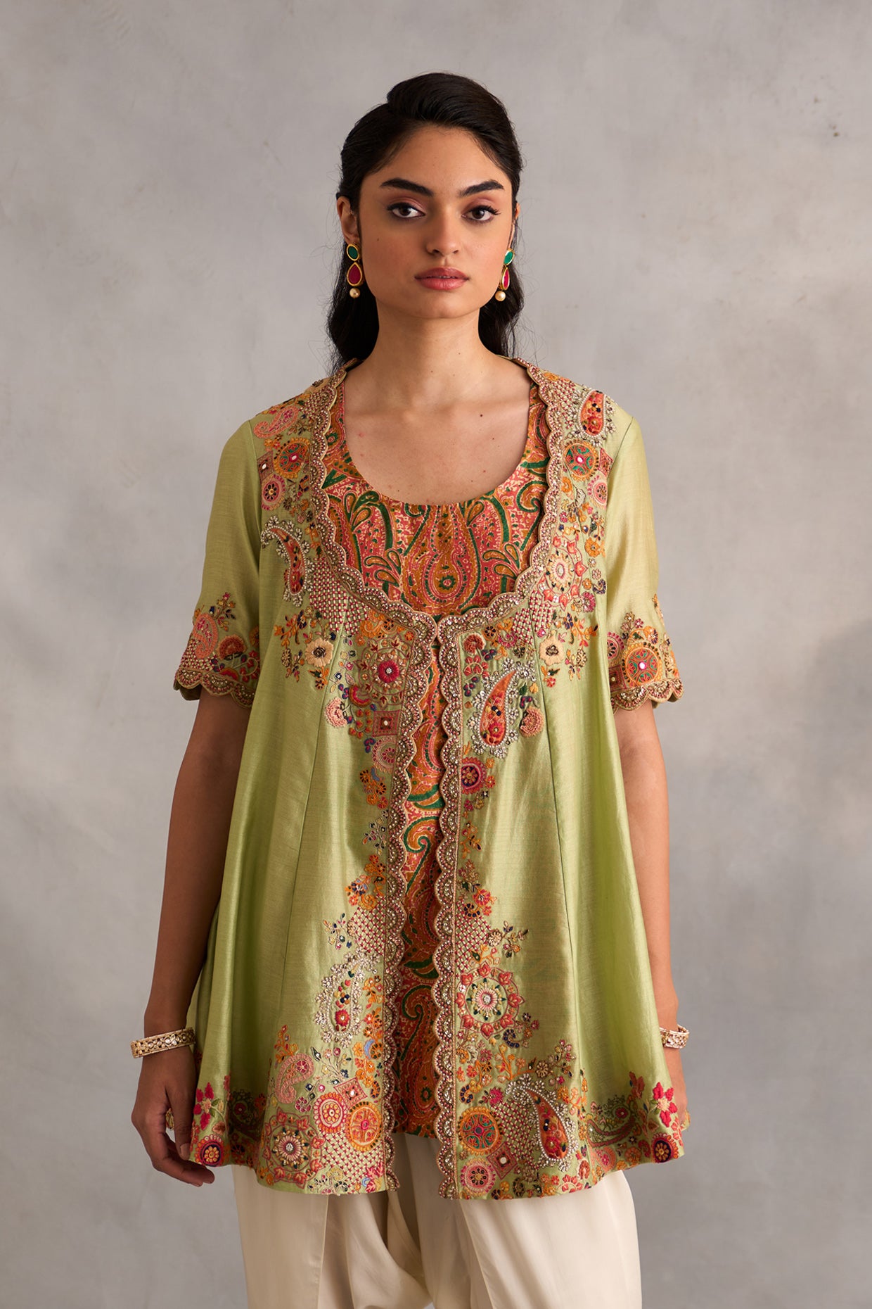 Kali Paplum With Printed Slip And Tulip Pants