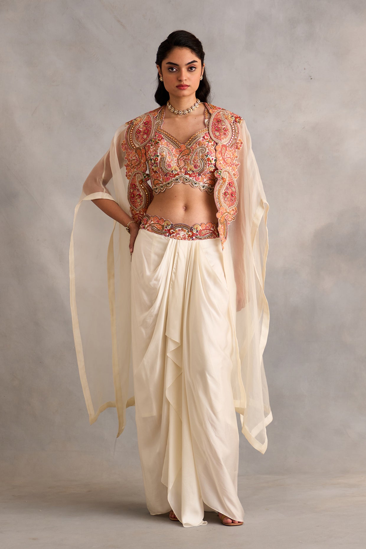 Cape With Bustier And Draped Skirt