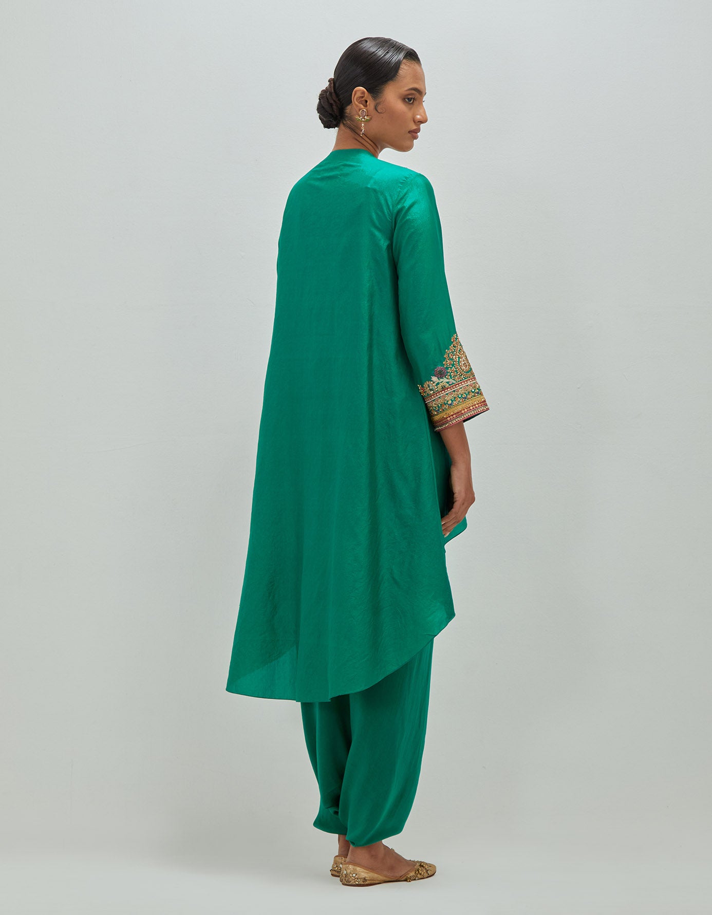 Brocade  Asymmetrical Kurta With Dhoti.