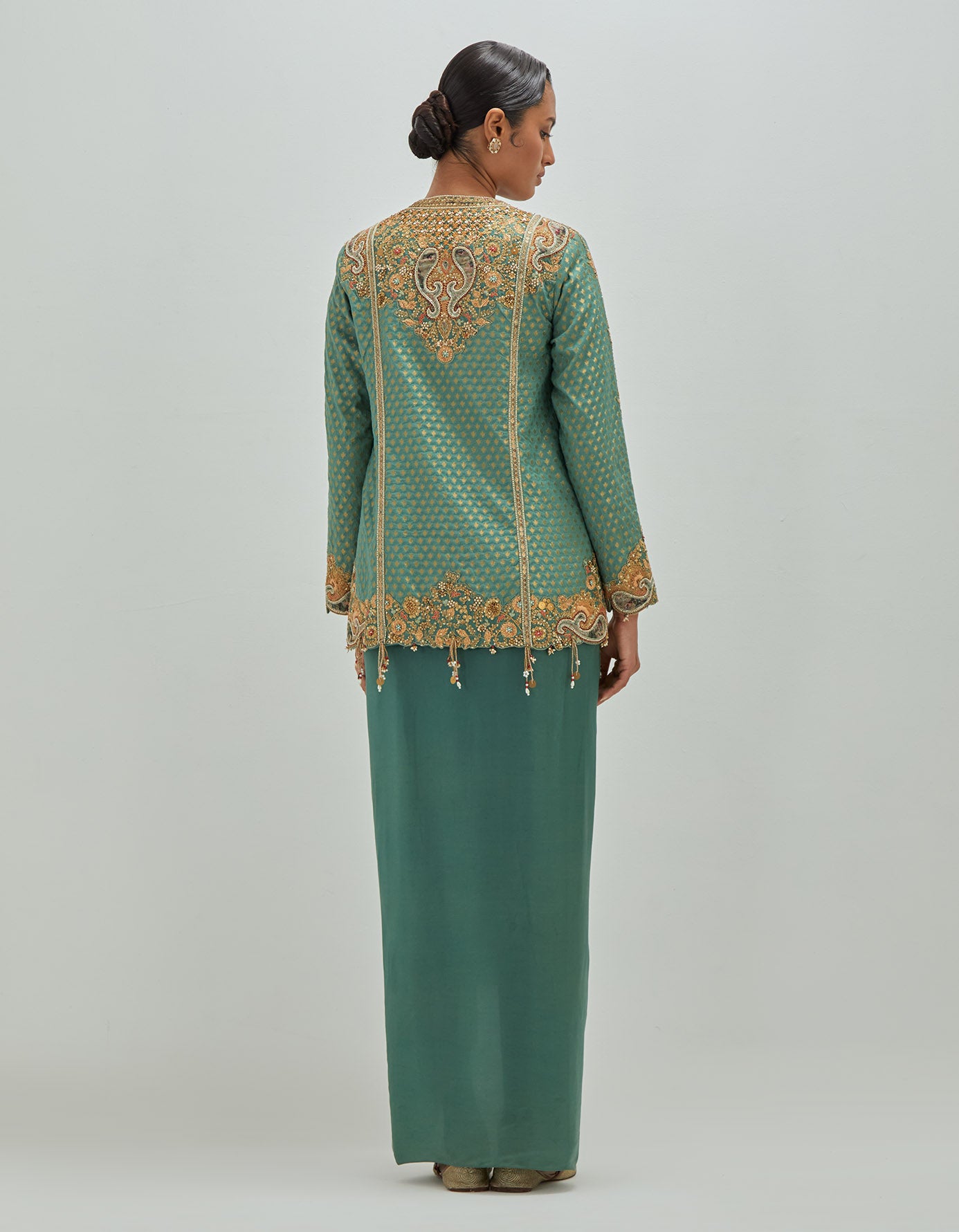 Brocade jacket with draped skirt