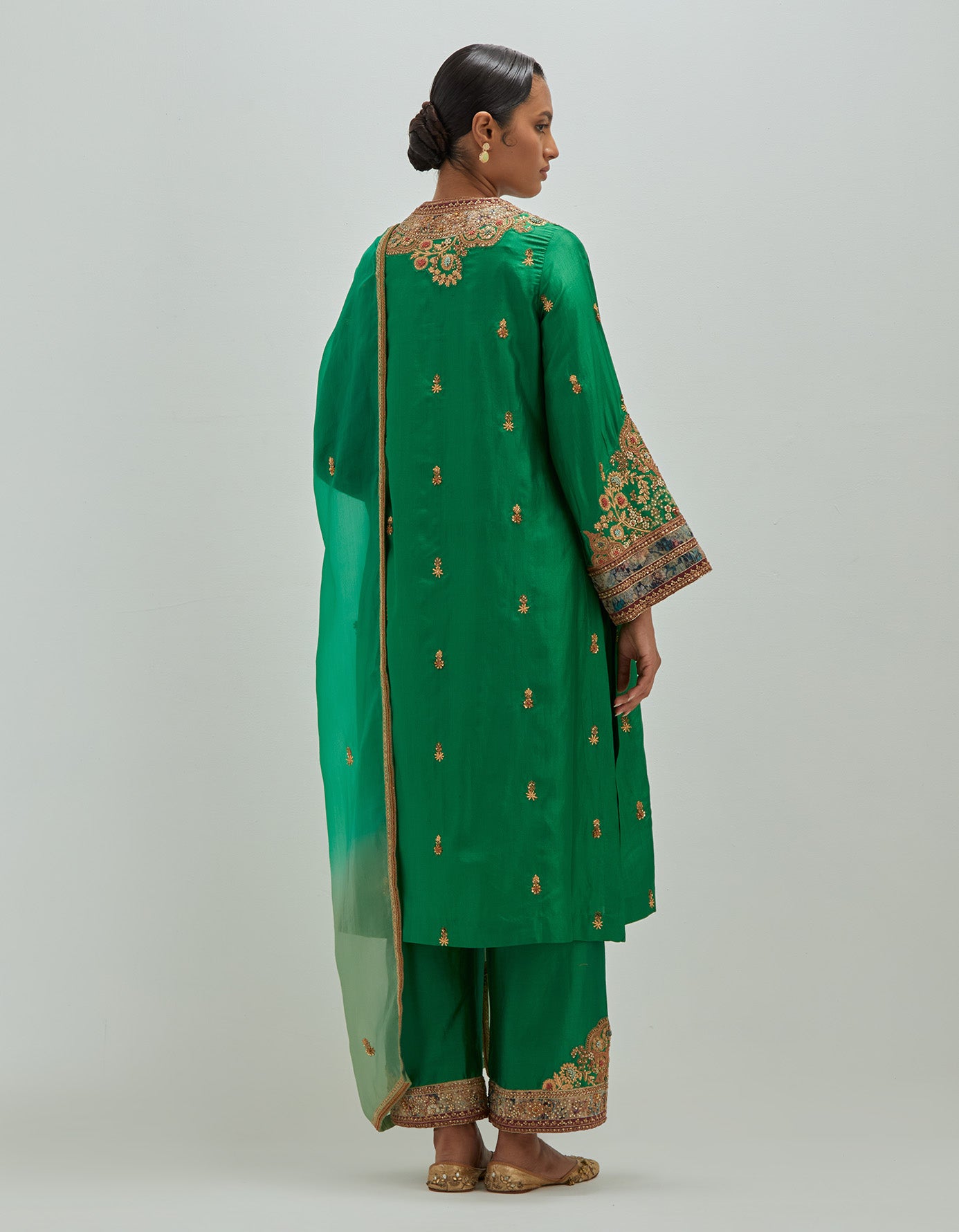 Gota emb Booti Straight Kurta with pants and Dupatta