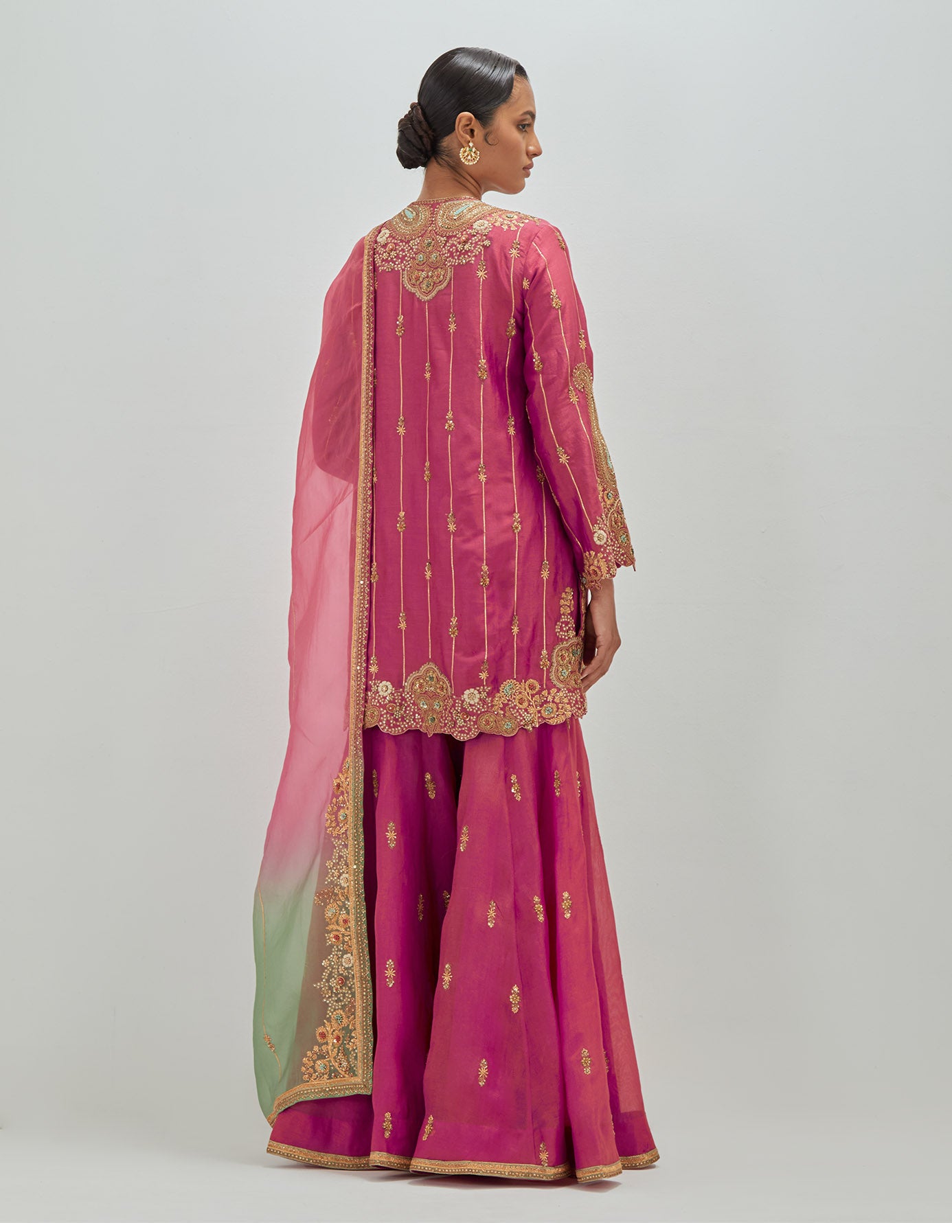 Short Kurti With Organza Sharara & Ombre Dupatta