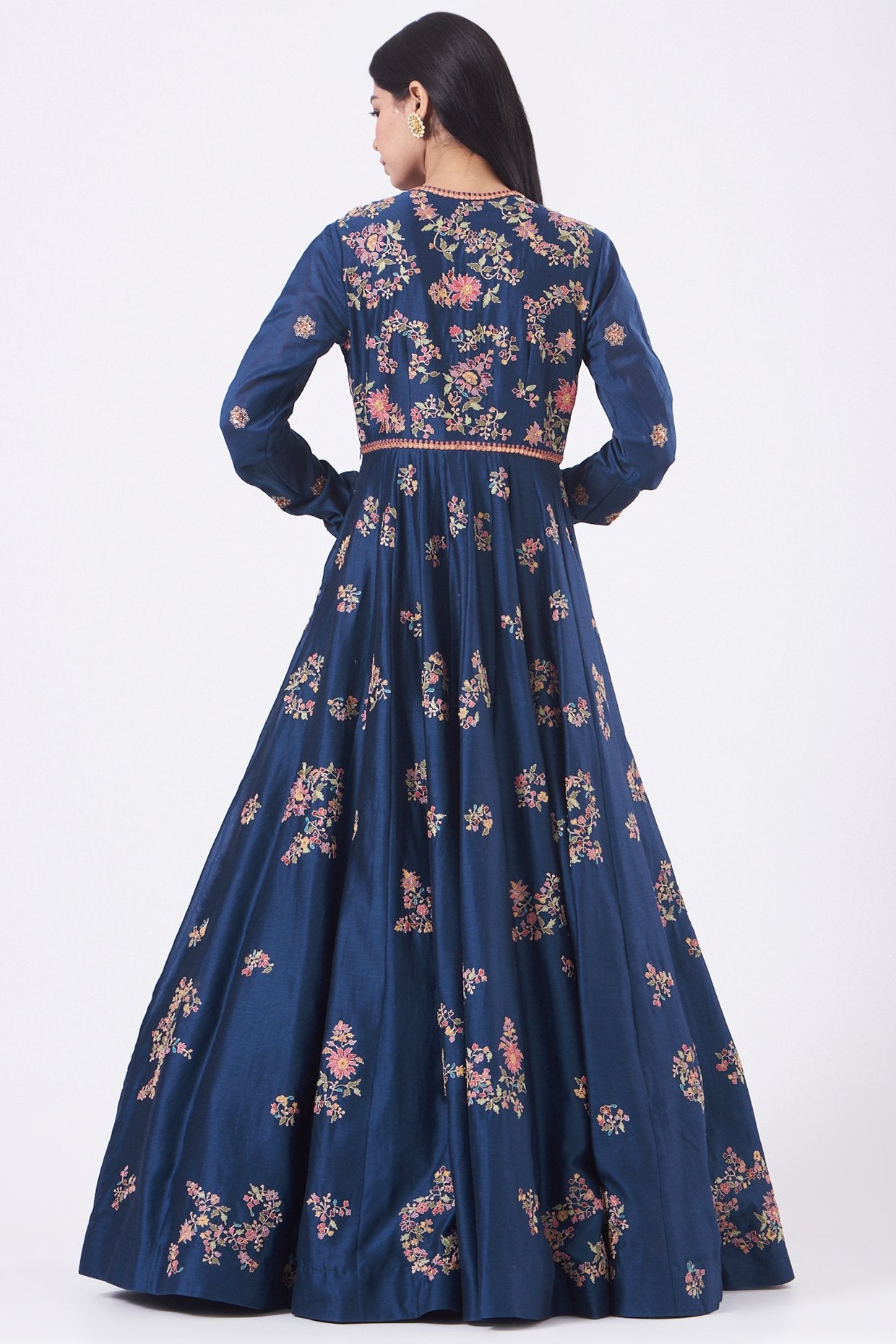 Blue Chanderi Embroidered Anarkali Set