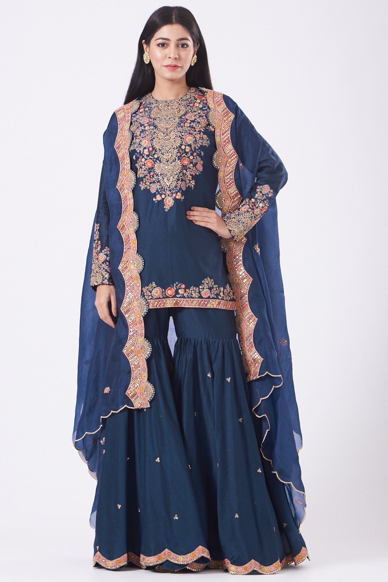 Blue Chanderi Sharara Set