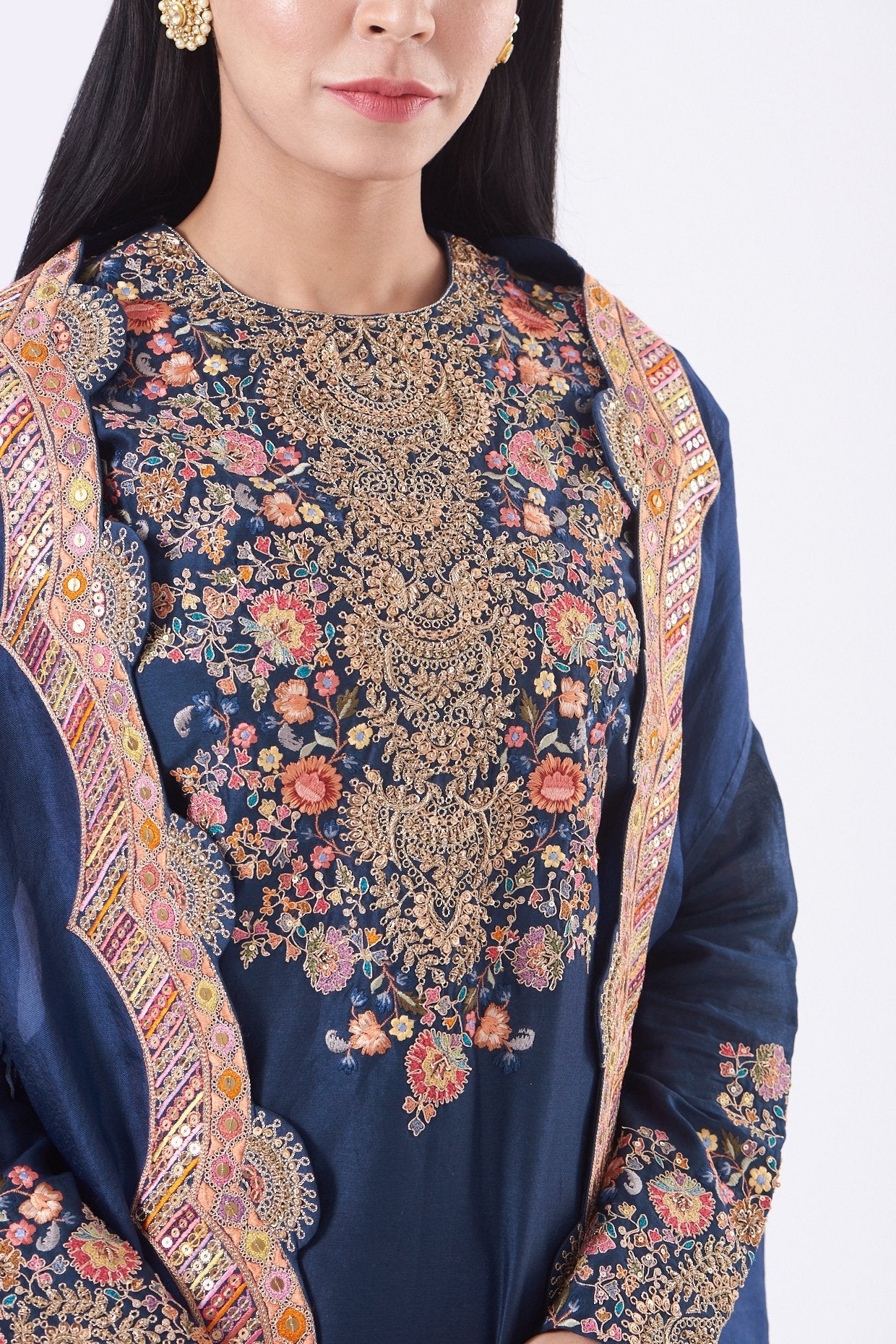 Blue Chanderi Sharara Set