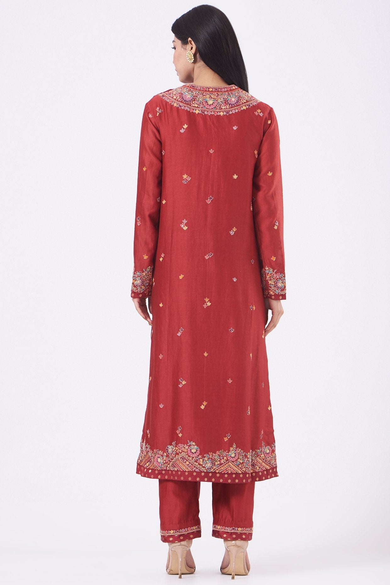 Red Embroidered Kurta Set