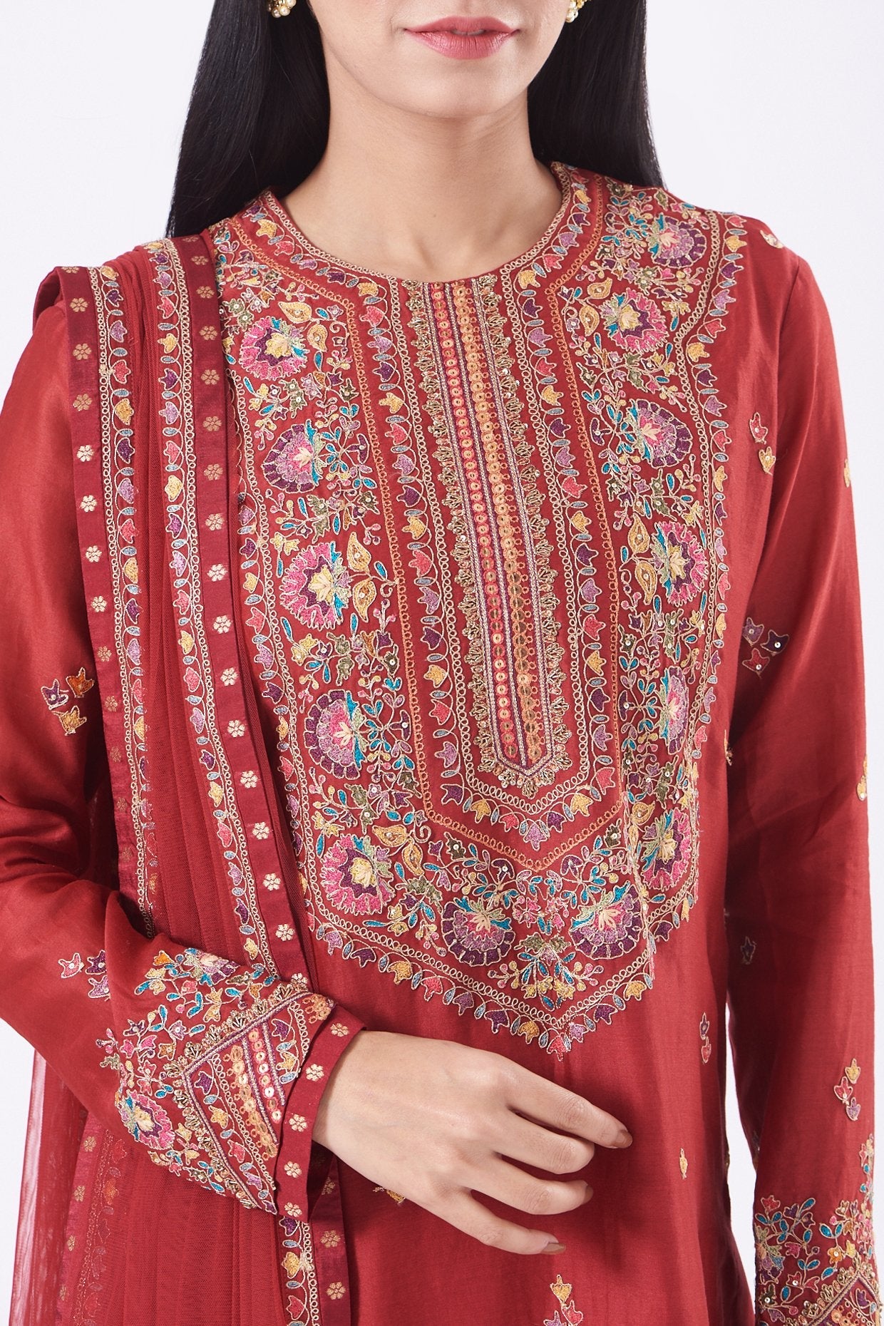 Red Embroidered Kurta Set