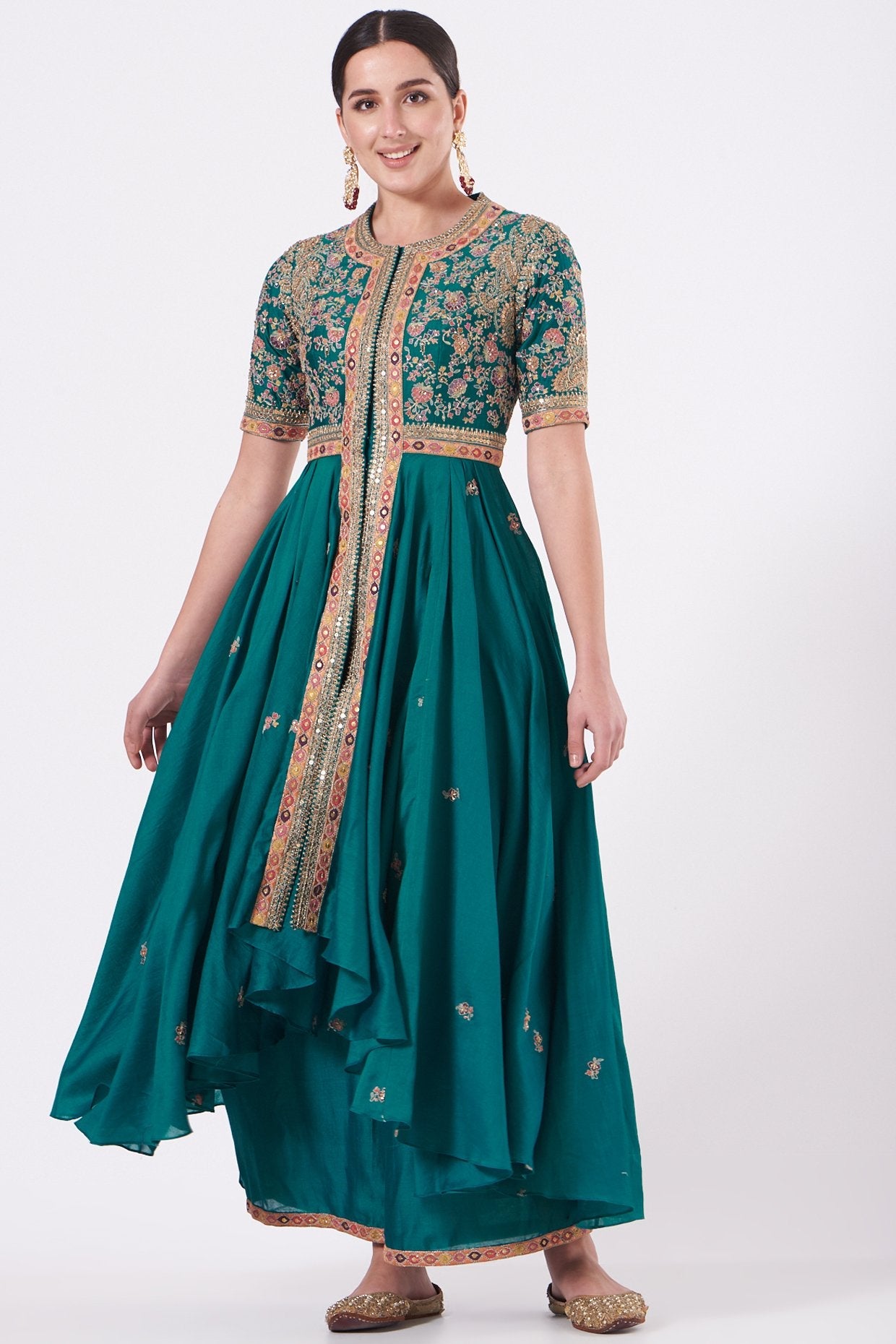 Blue Embroidered Kalidar Kurta Set