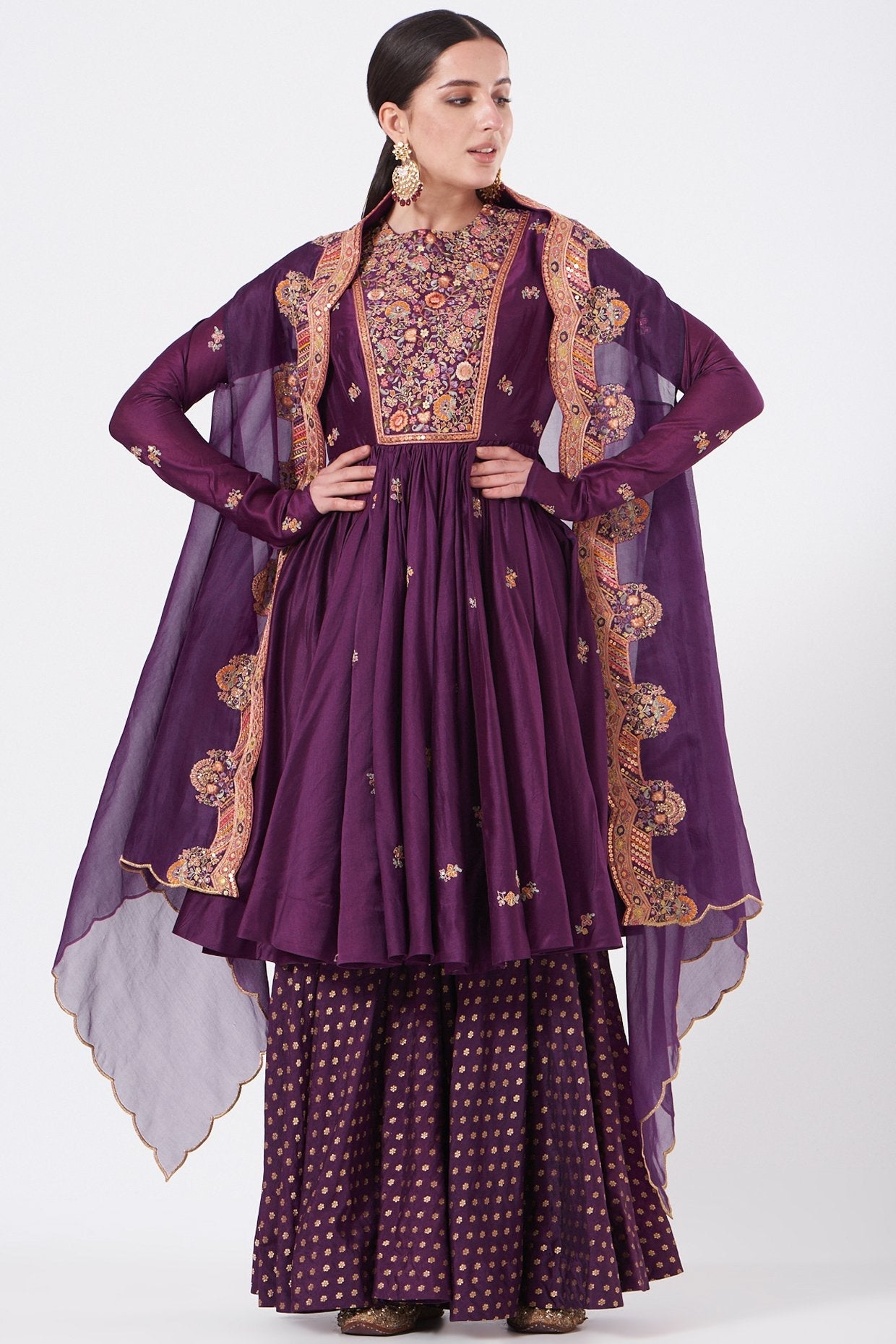 Purple Brocade Sharara Set