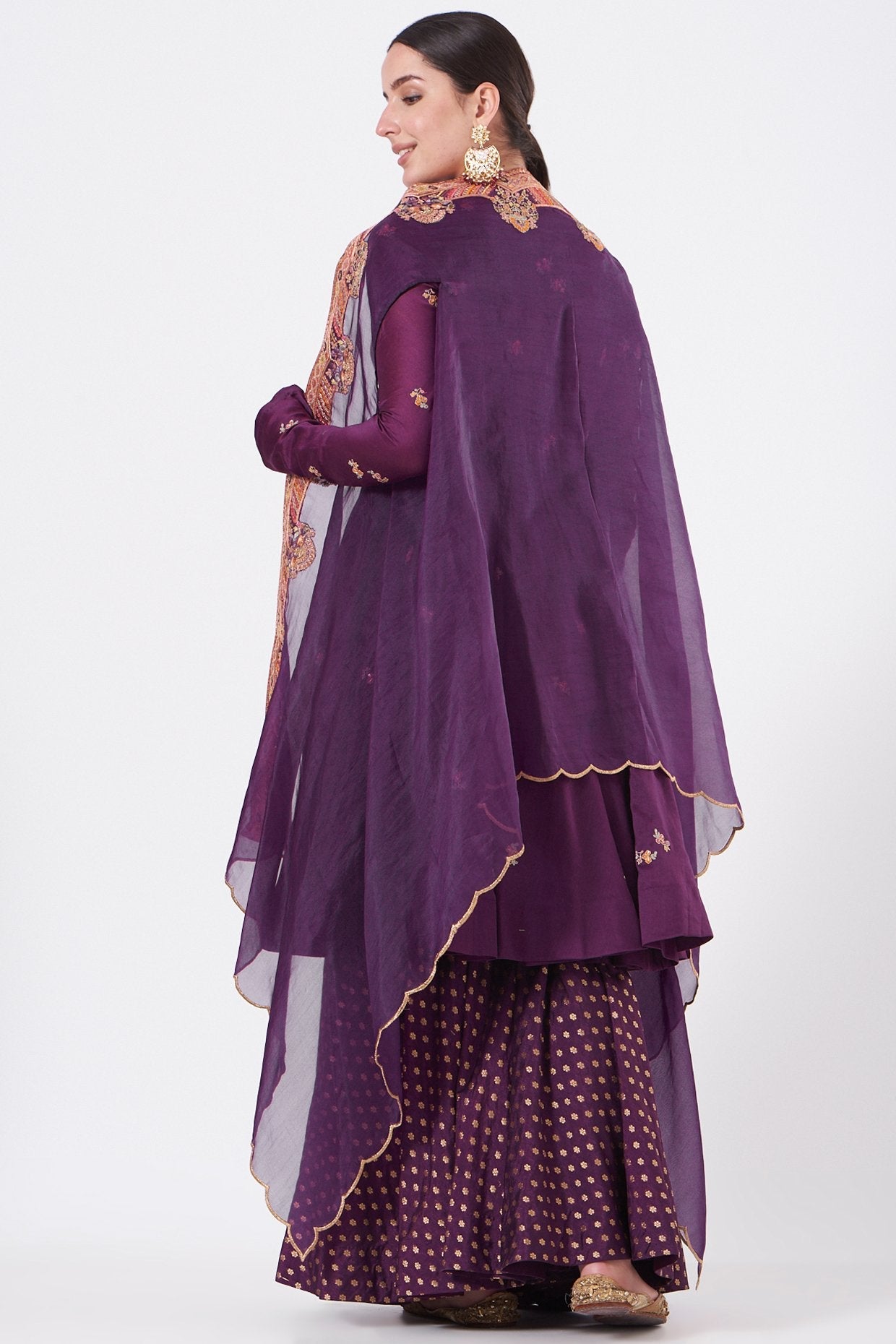 Purple Brocade Sharara Set