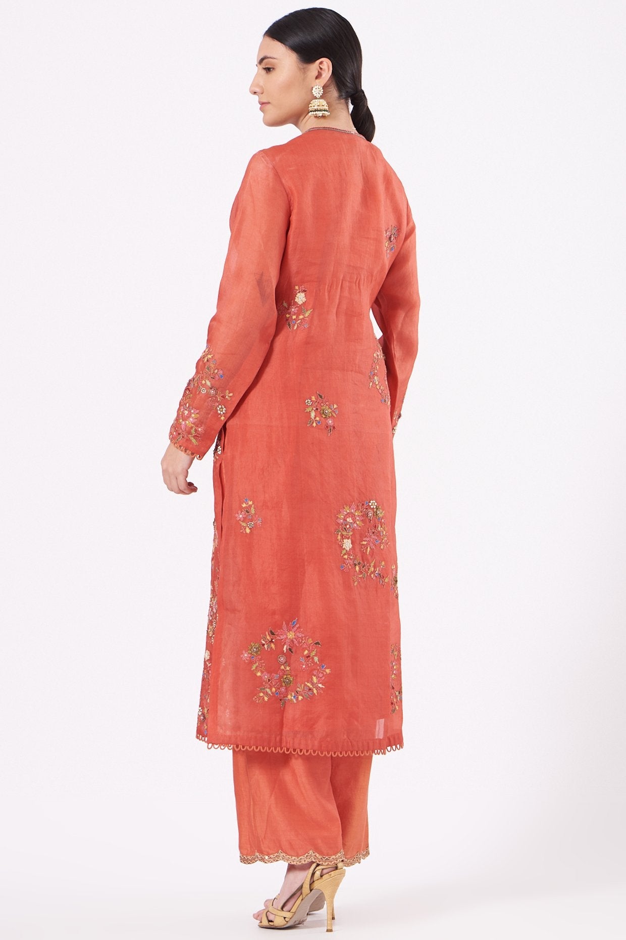 Deep Orange Embroidered Kurta Set