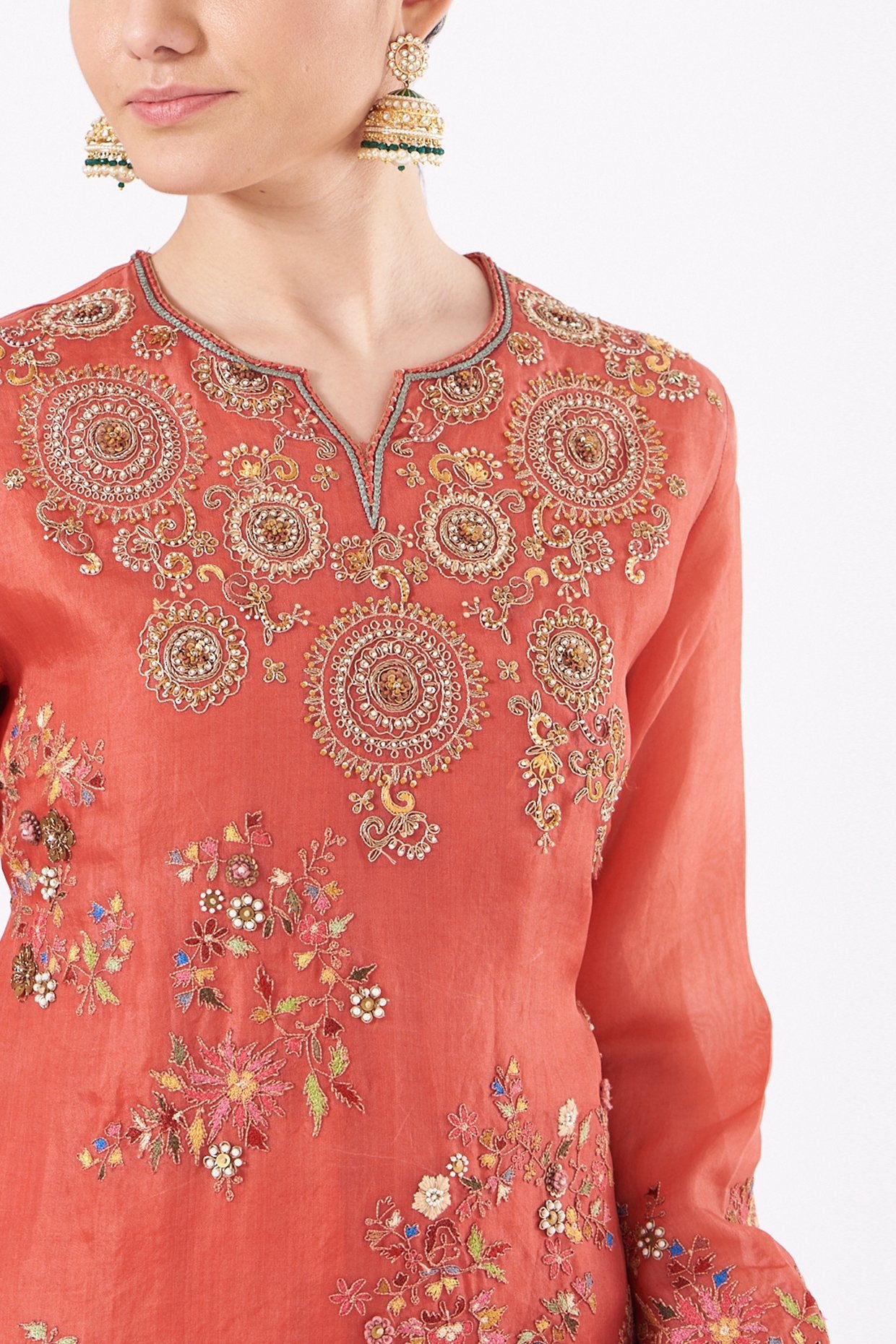 Deep Orange Embroidered Kurta Set