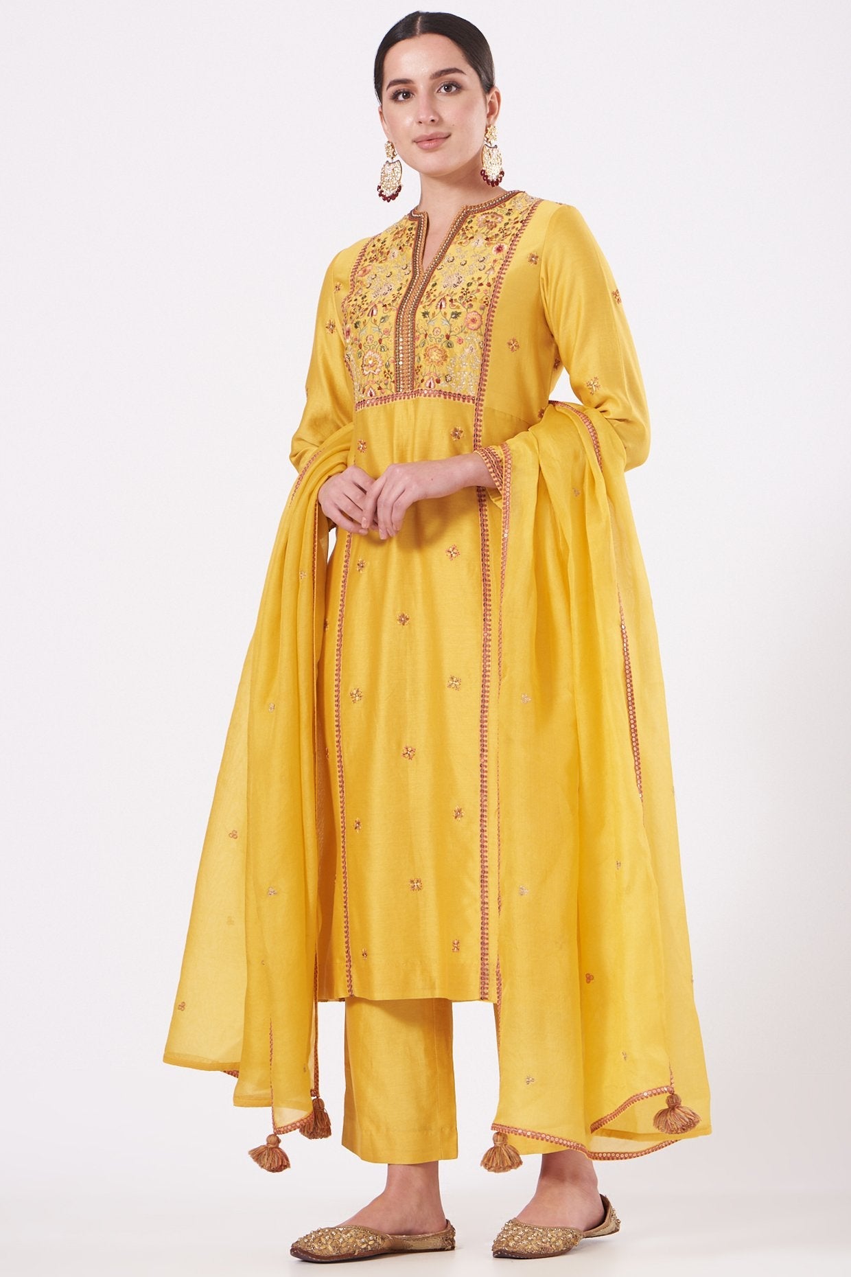 Yellow Chanderi Kurta Set