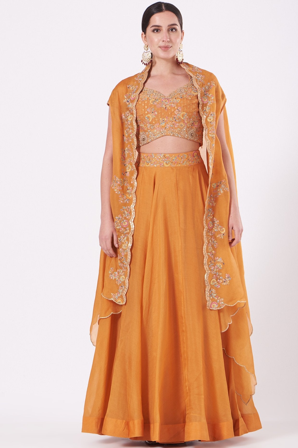 Orange Embroidered Skirt Set