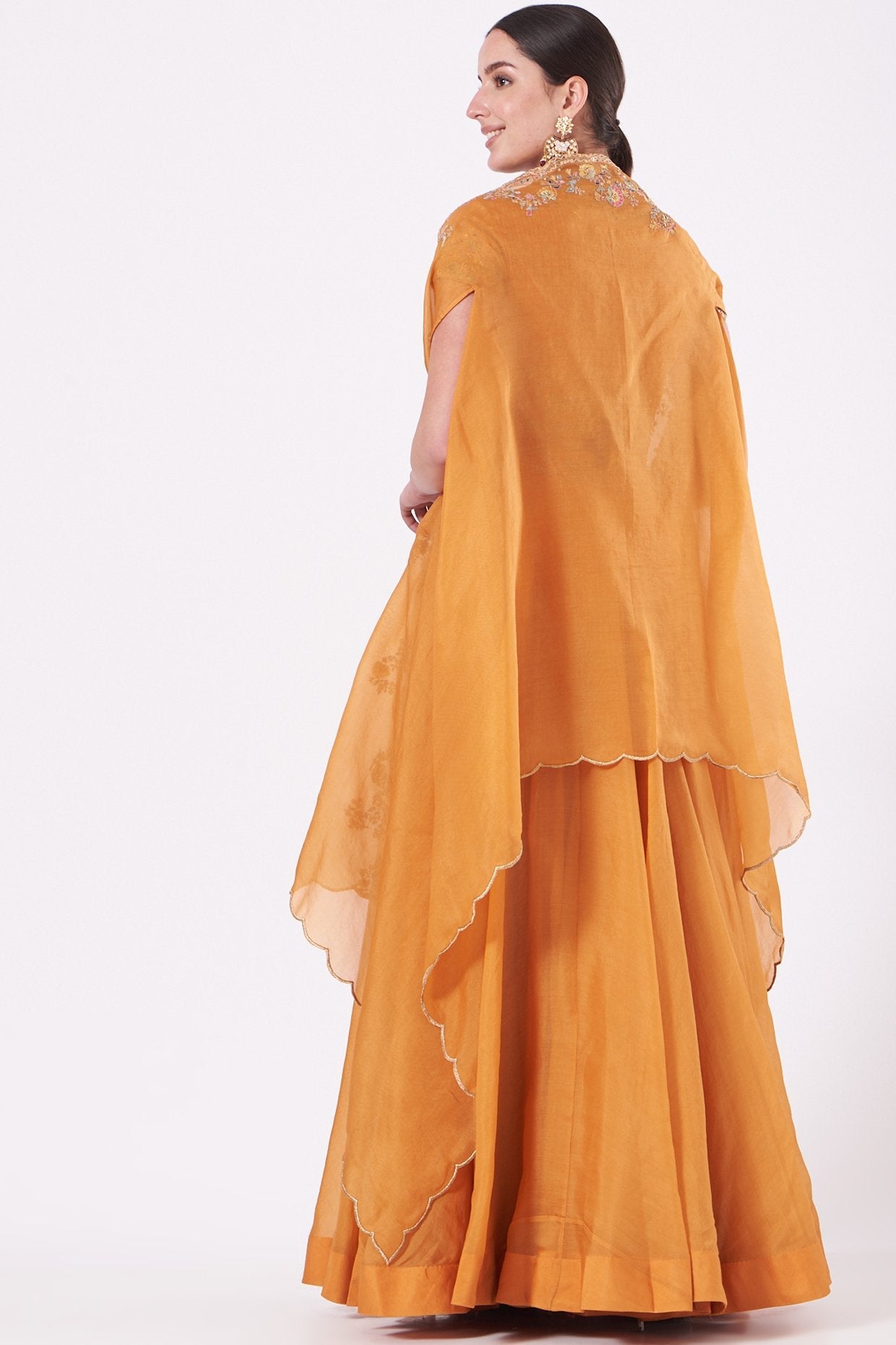 Orange Embroidered Skirt Set