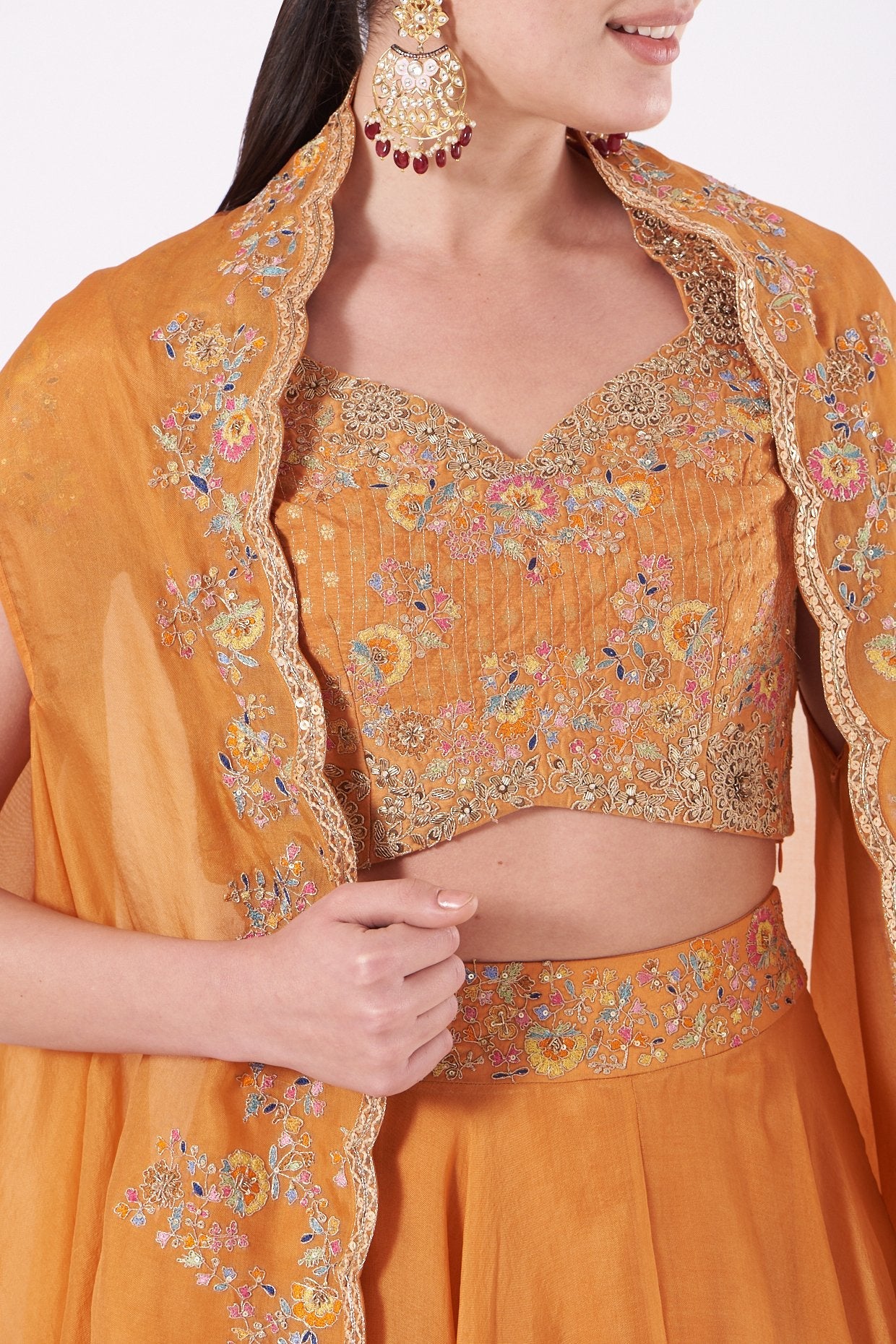 Orange Embroidered Skirt Set