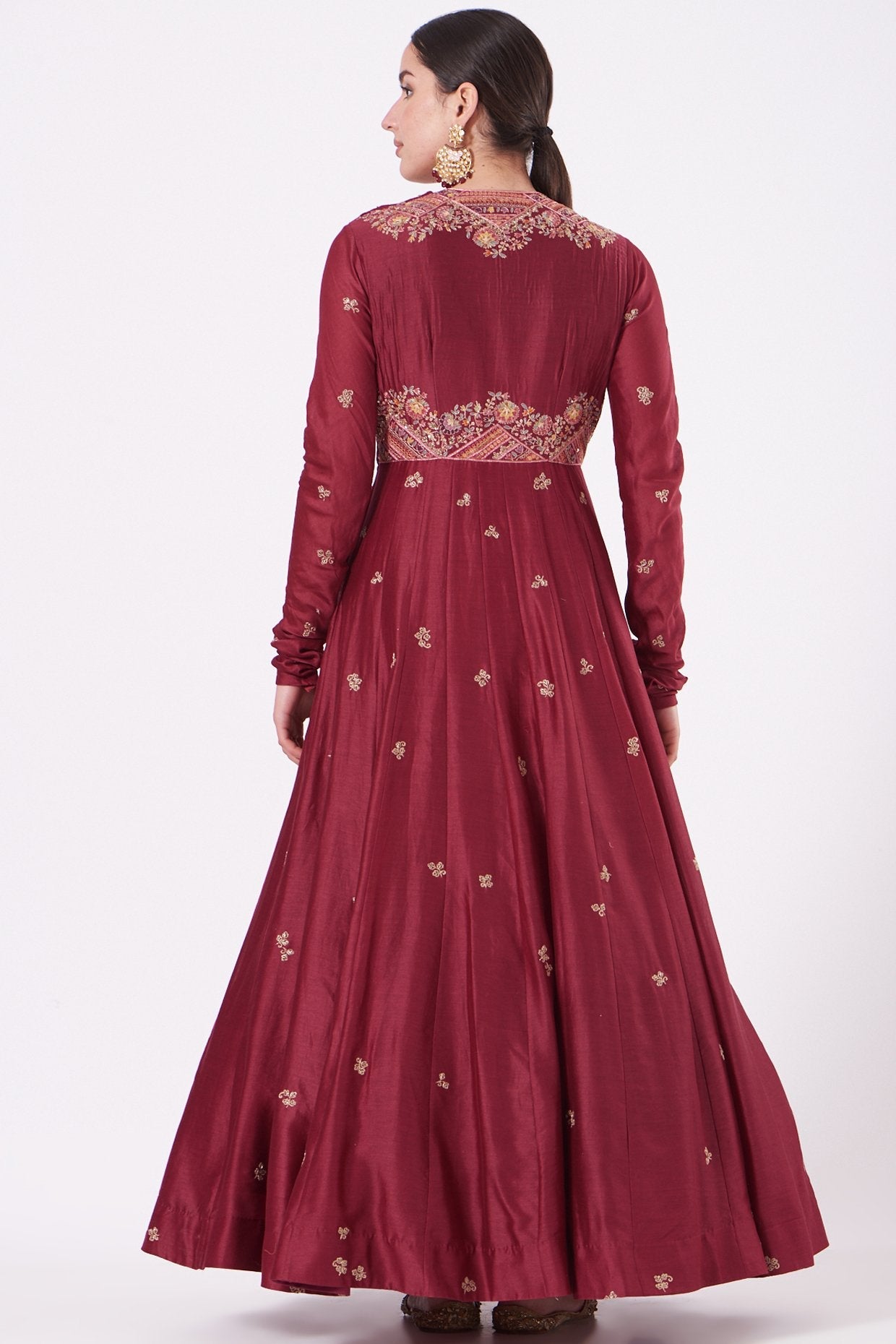 Maroon Chanderi Kalidar Anarkali Set
