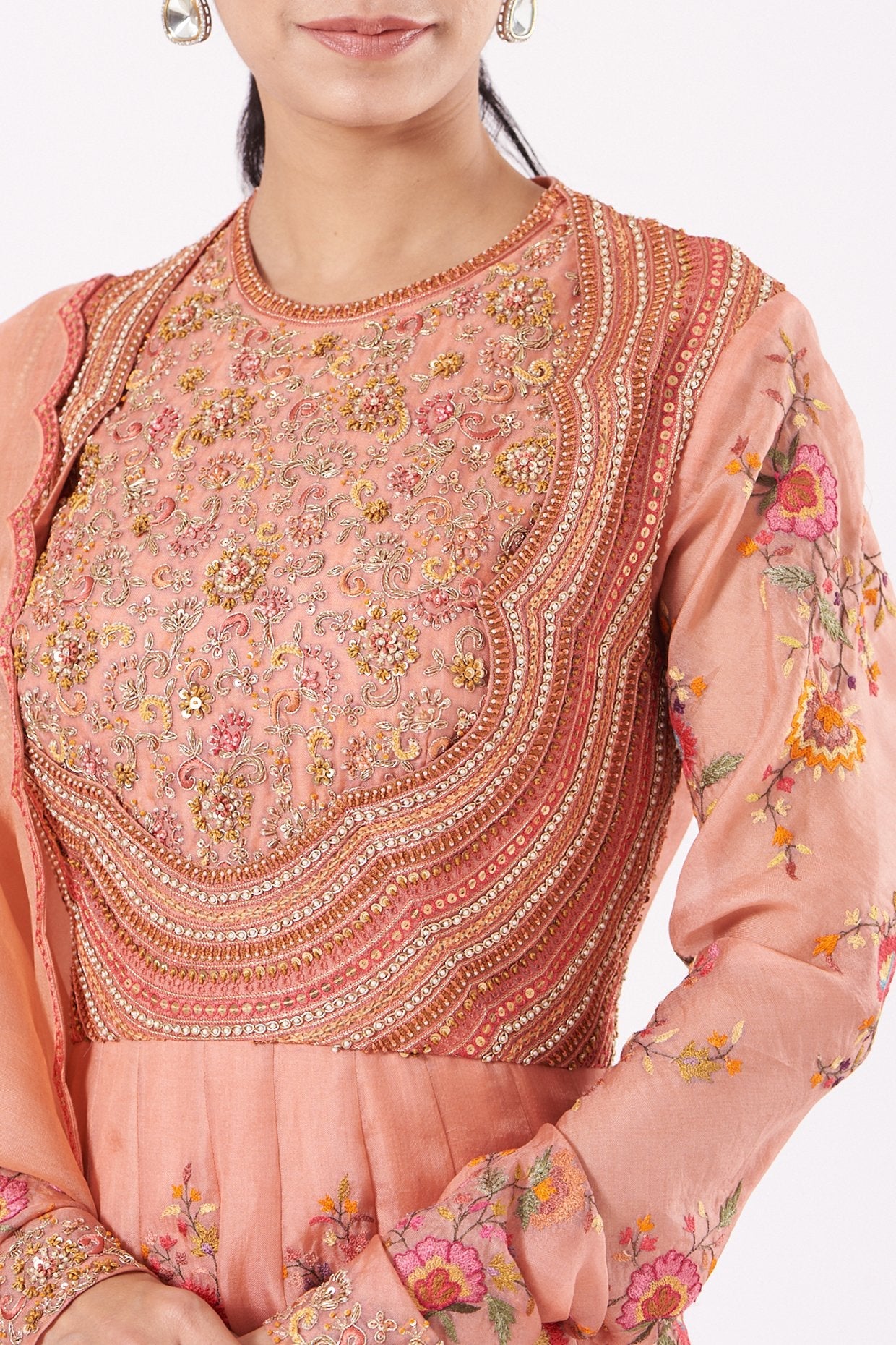 Peach Embroidered Kalidar Anarkali Set