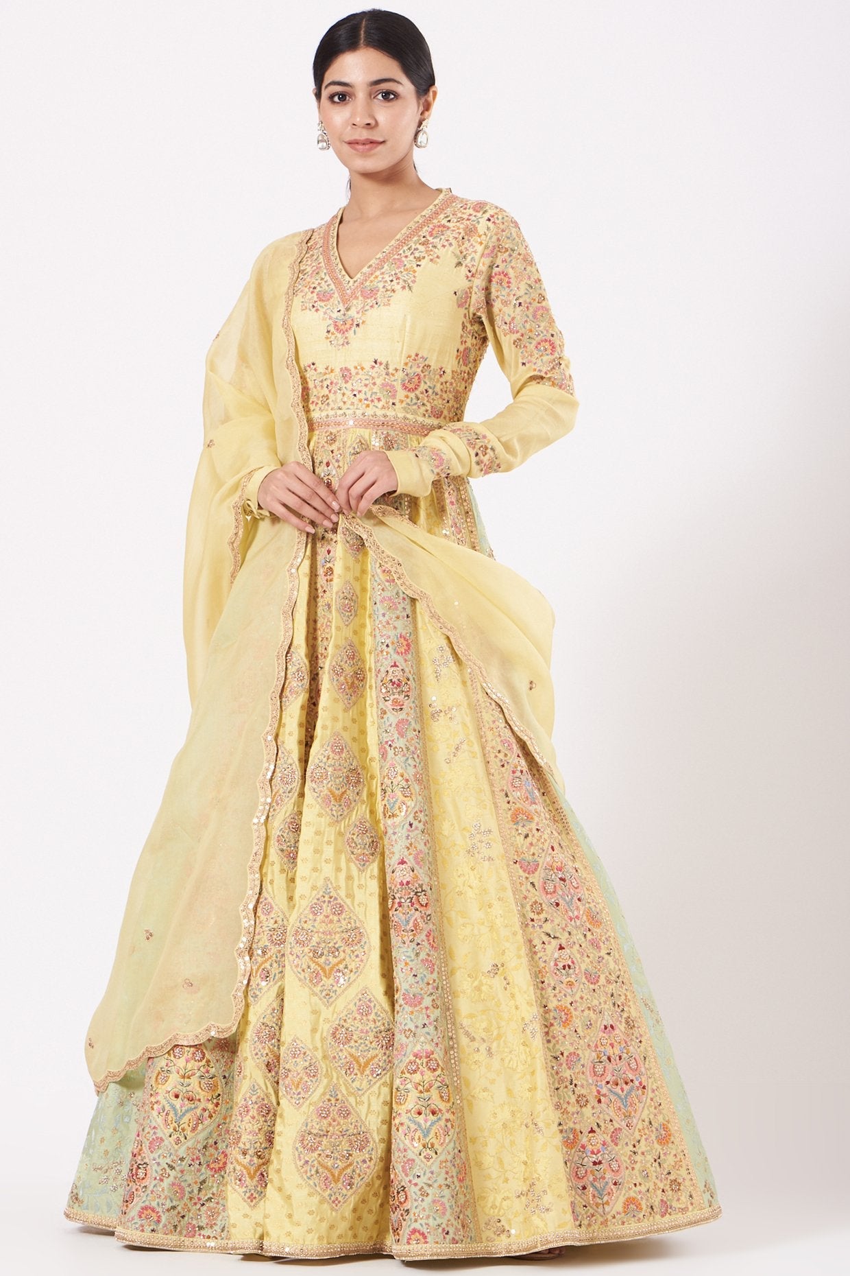 Yellow Embroidered Kalidar Anarkali Set