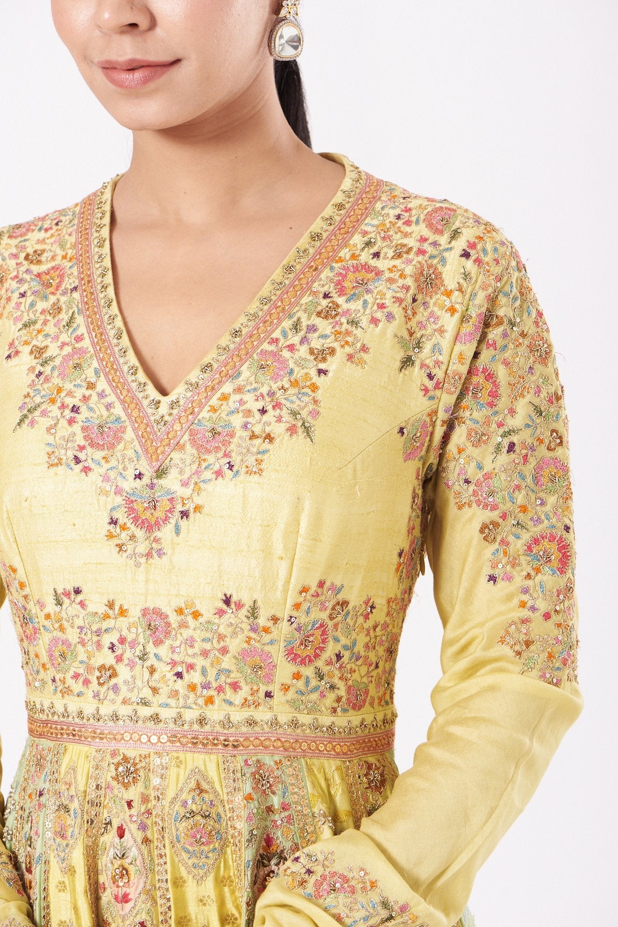 Yellow Embroidered Kalidar Anarkali Set