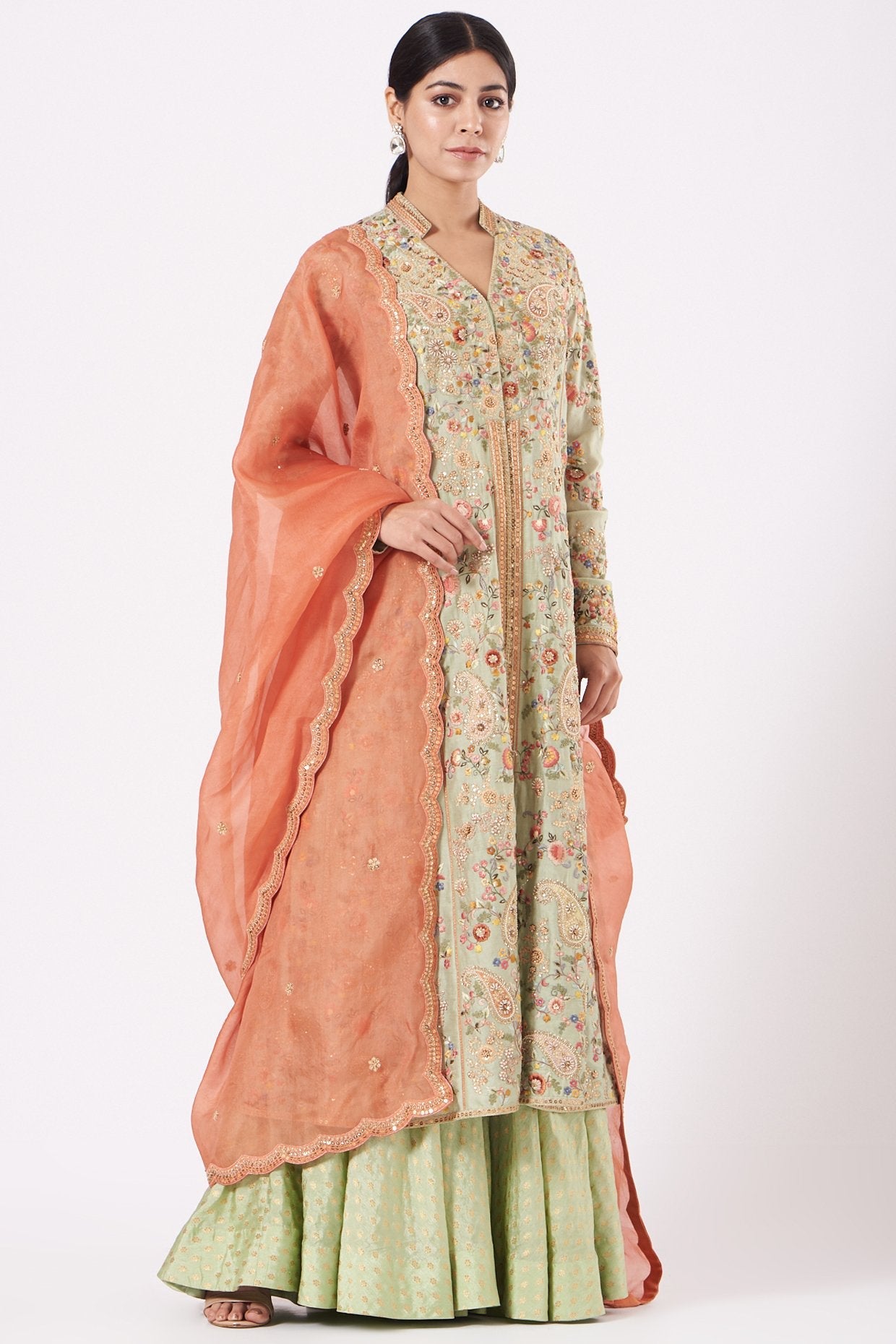 Mint Green Embroidered Jacket Set