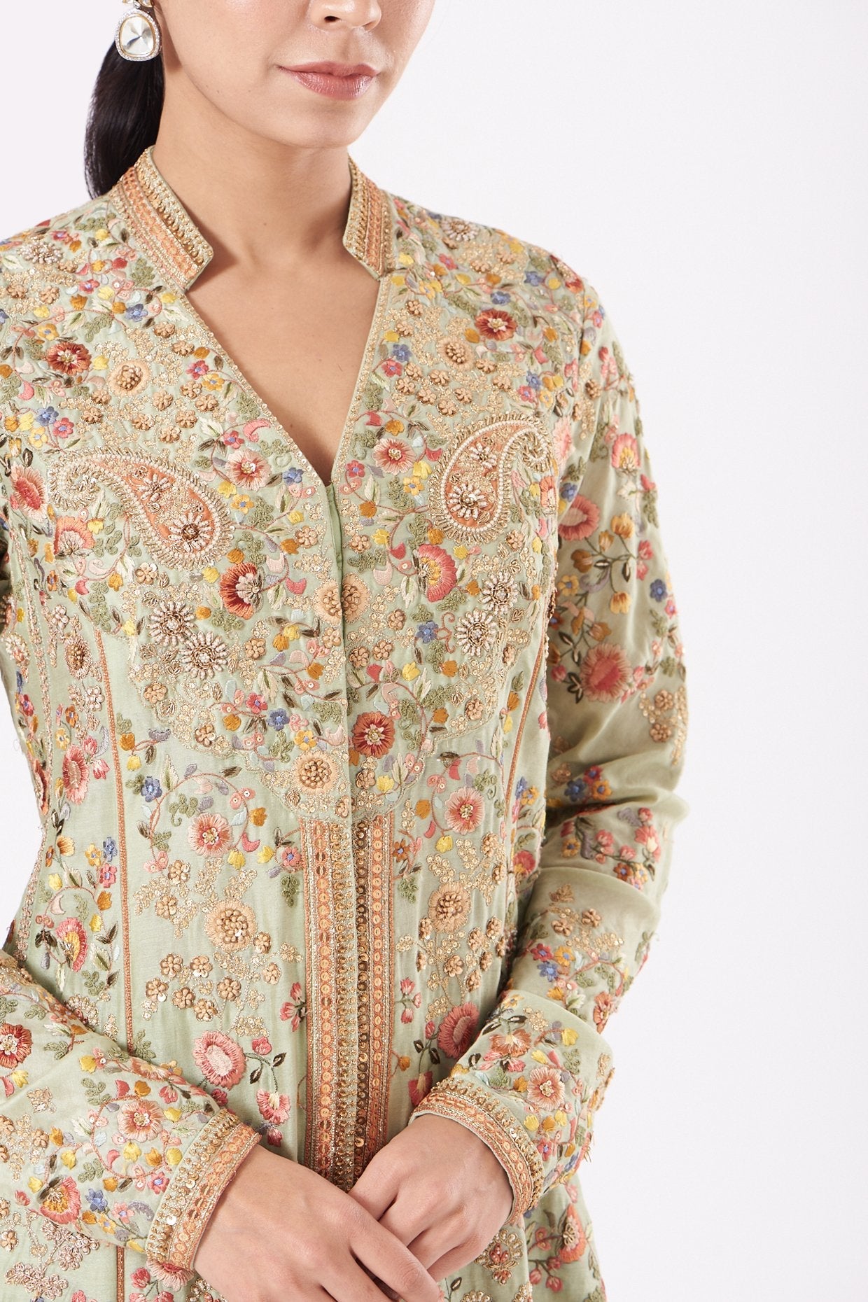 Mint Green Embroidered Jacket Set