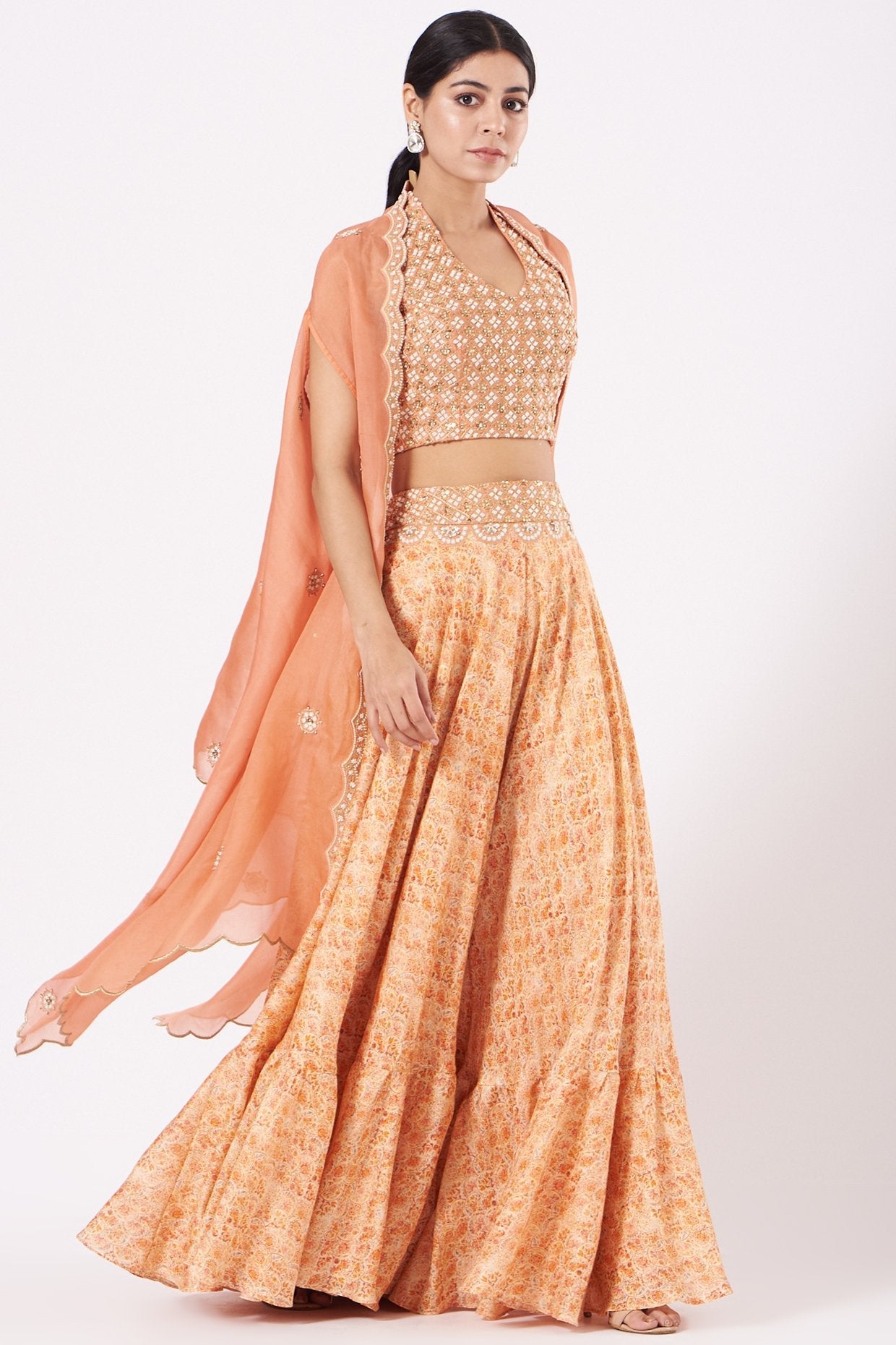 Peach Embroidered Sharara Set