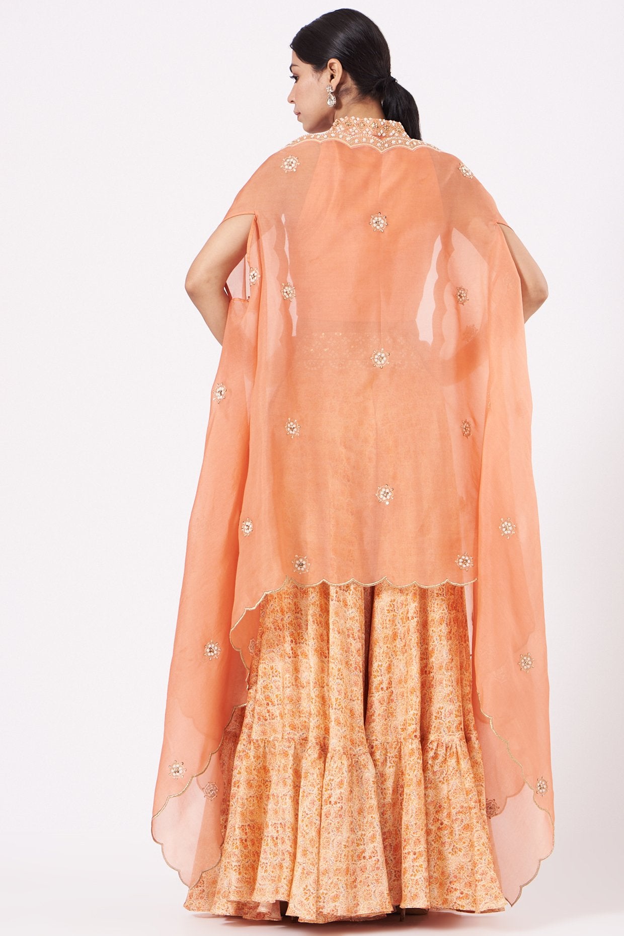 Peach Embroidered Sharara Set