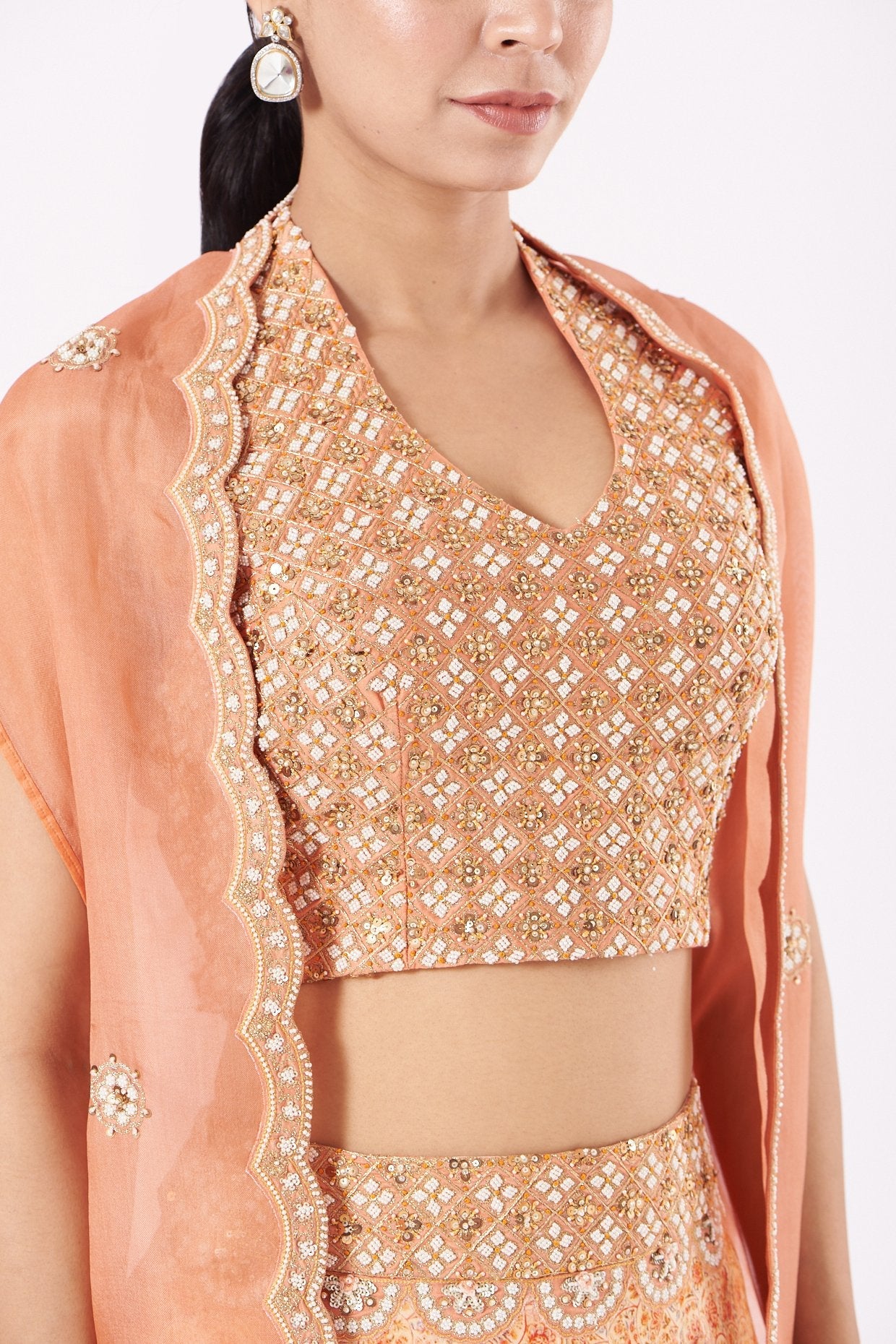 Peach Embroidered Sharara Set