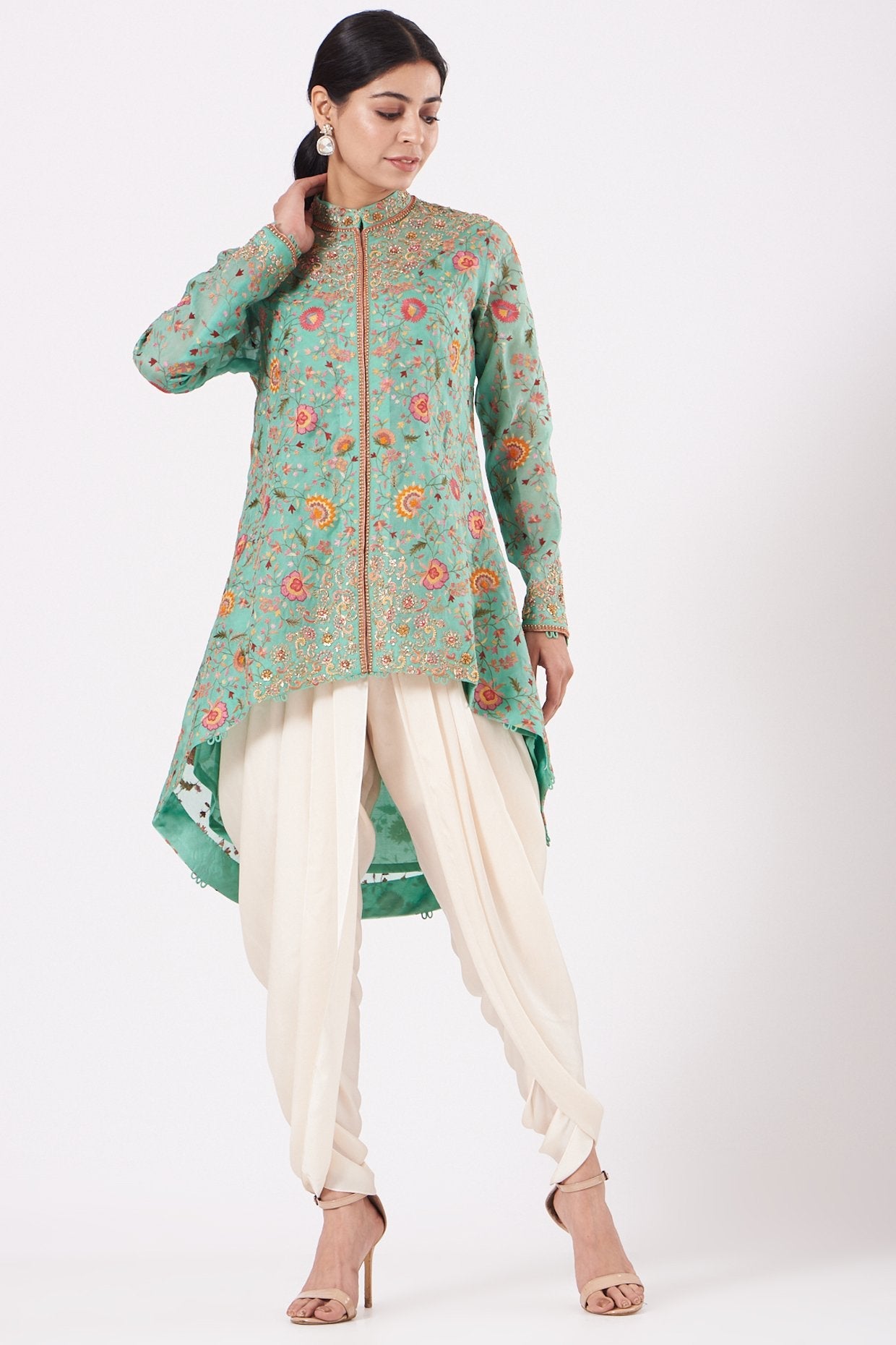 White Satin Dhoti Set