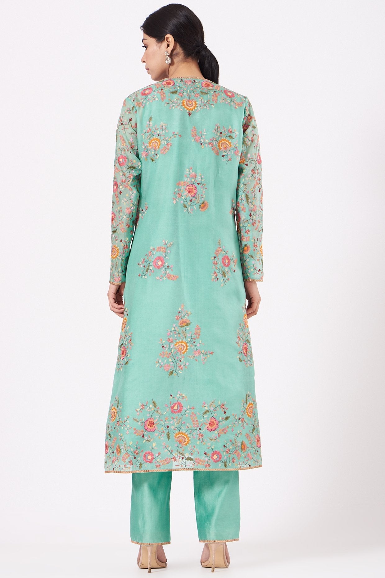 Mint Green Embroidered Jacket Set