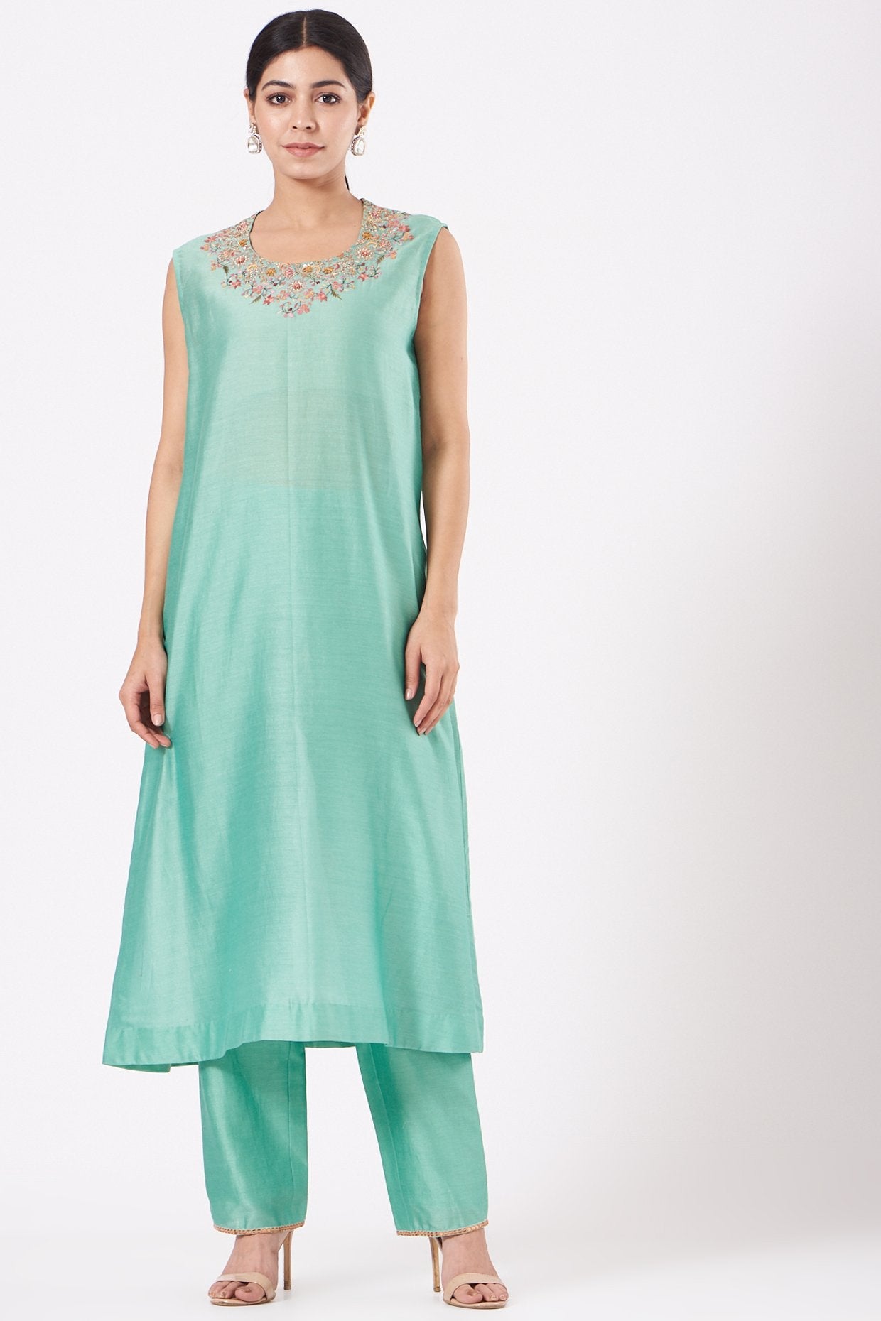 Mint Green Embroidered Jacket Set