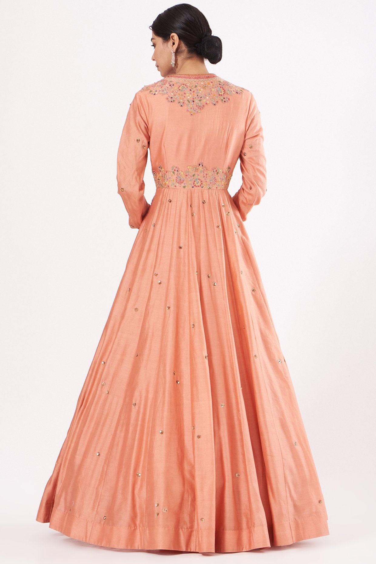 Peach Embroidered Kalidar Anarkali Set