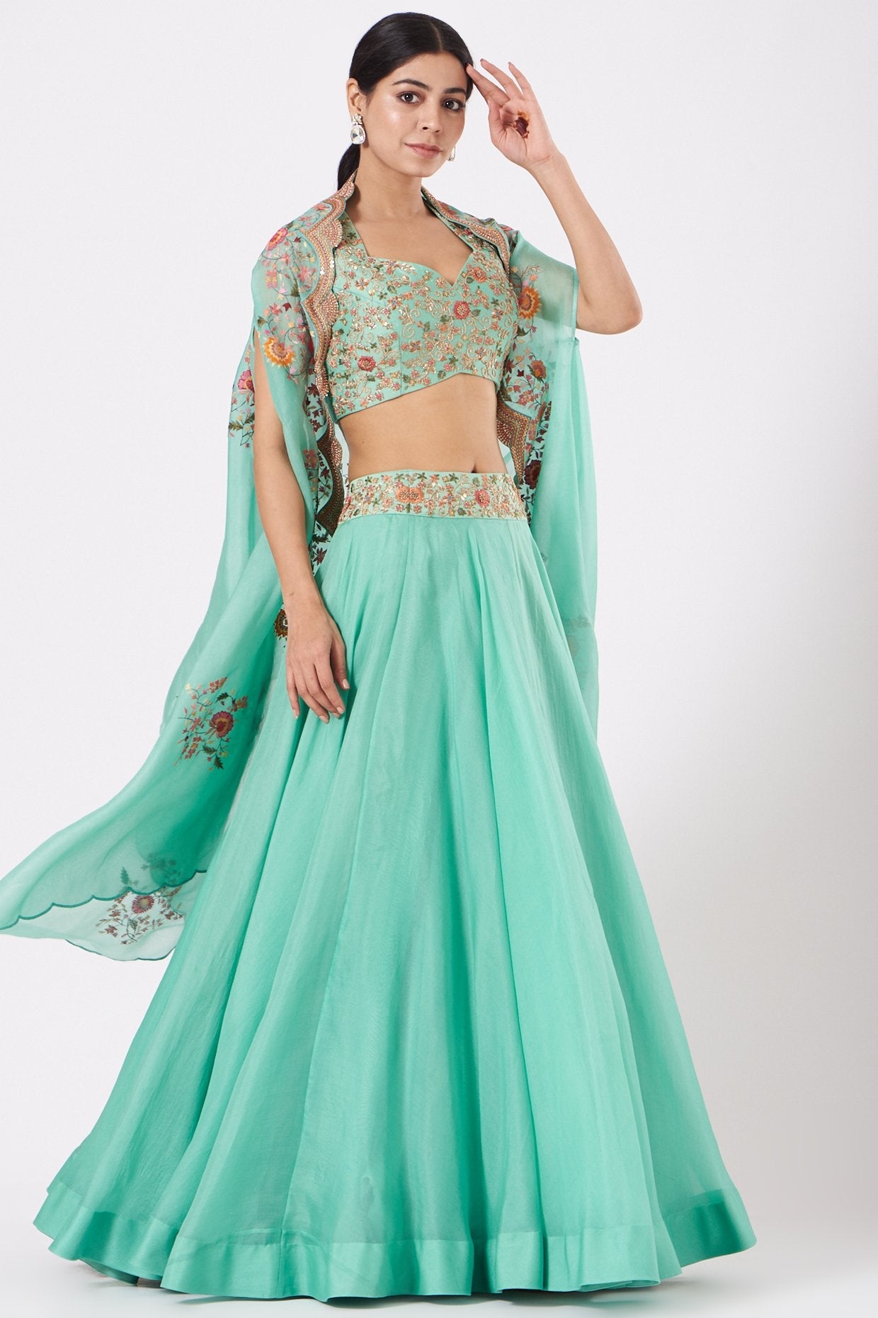 Turquoise Organza Skirt Set