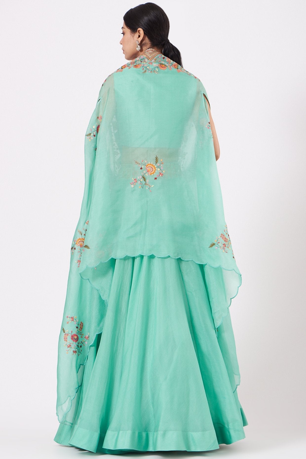 Turquoise Organza Skirt Set