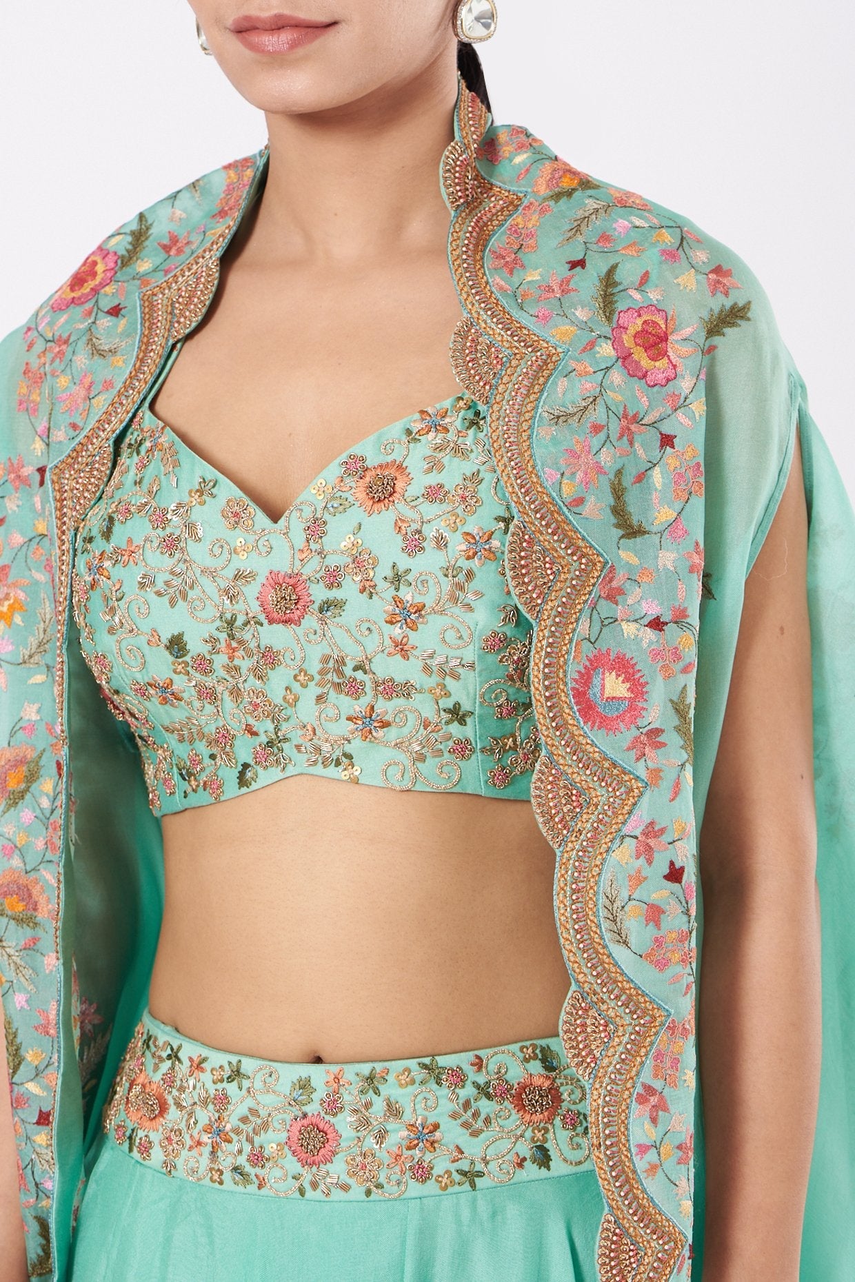 Turquoise Organza Skirt Set