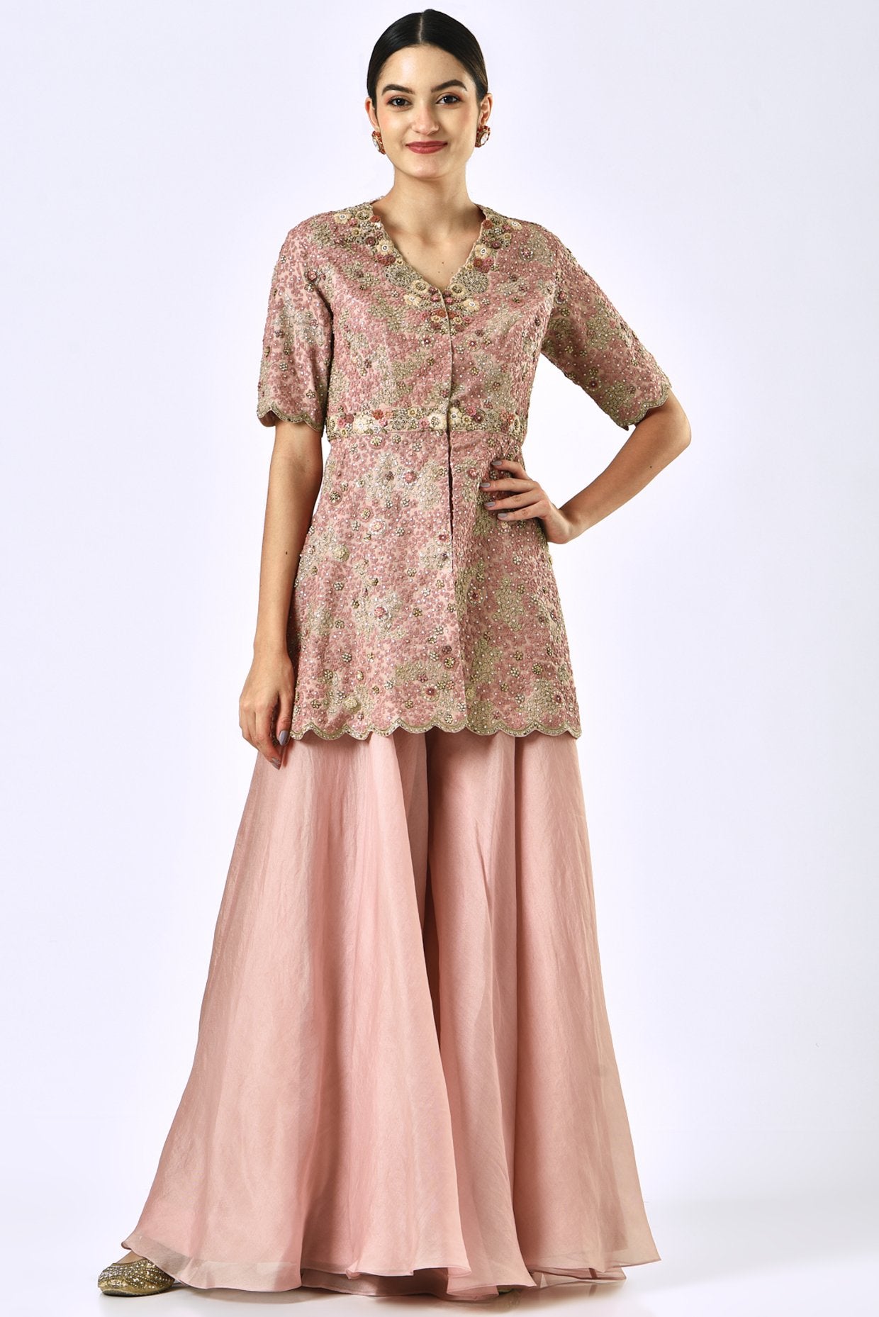 Baby Pink Shimmer Organza Sharara Set