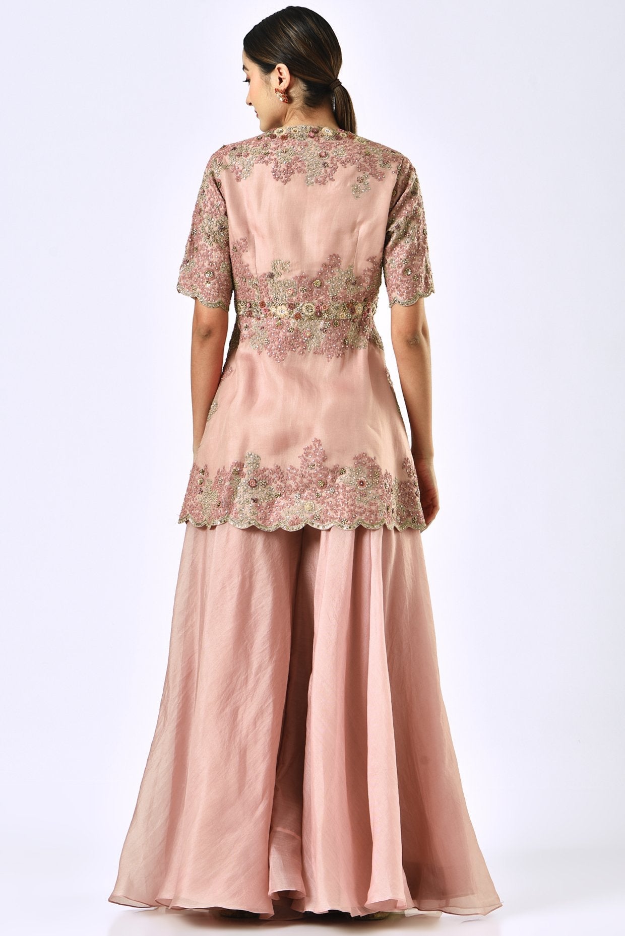 Baby Pink Shimmer Organza Sharara Set