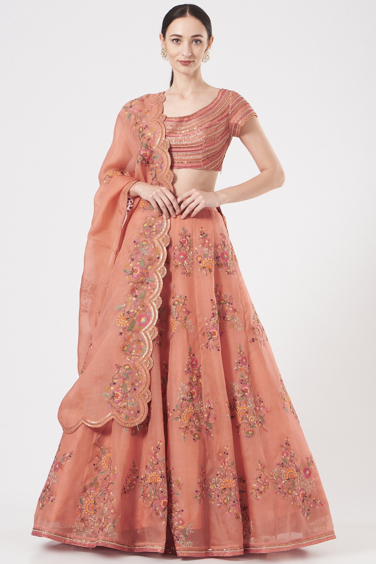 Rust Embroidered Lehenga Set