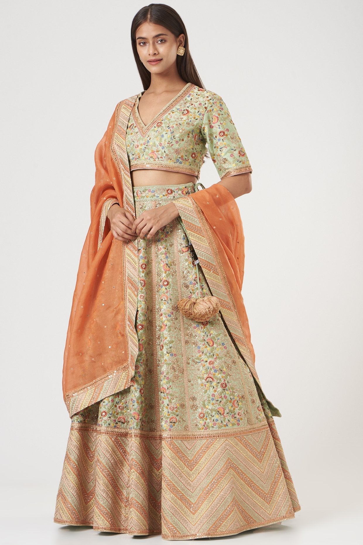 Pista Green Dupion Lehenga Set