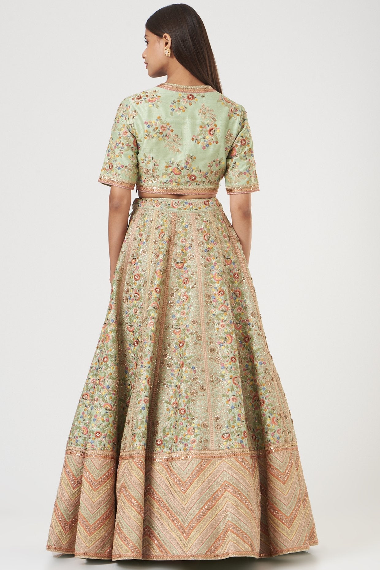 Pista Green Dupion Lehenga Set