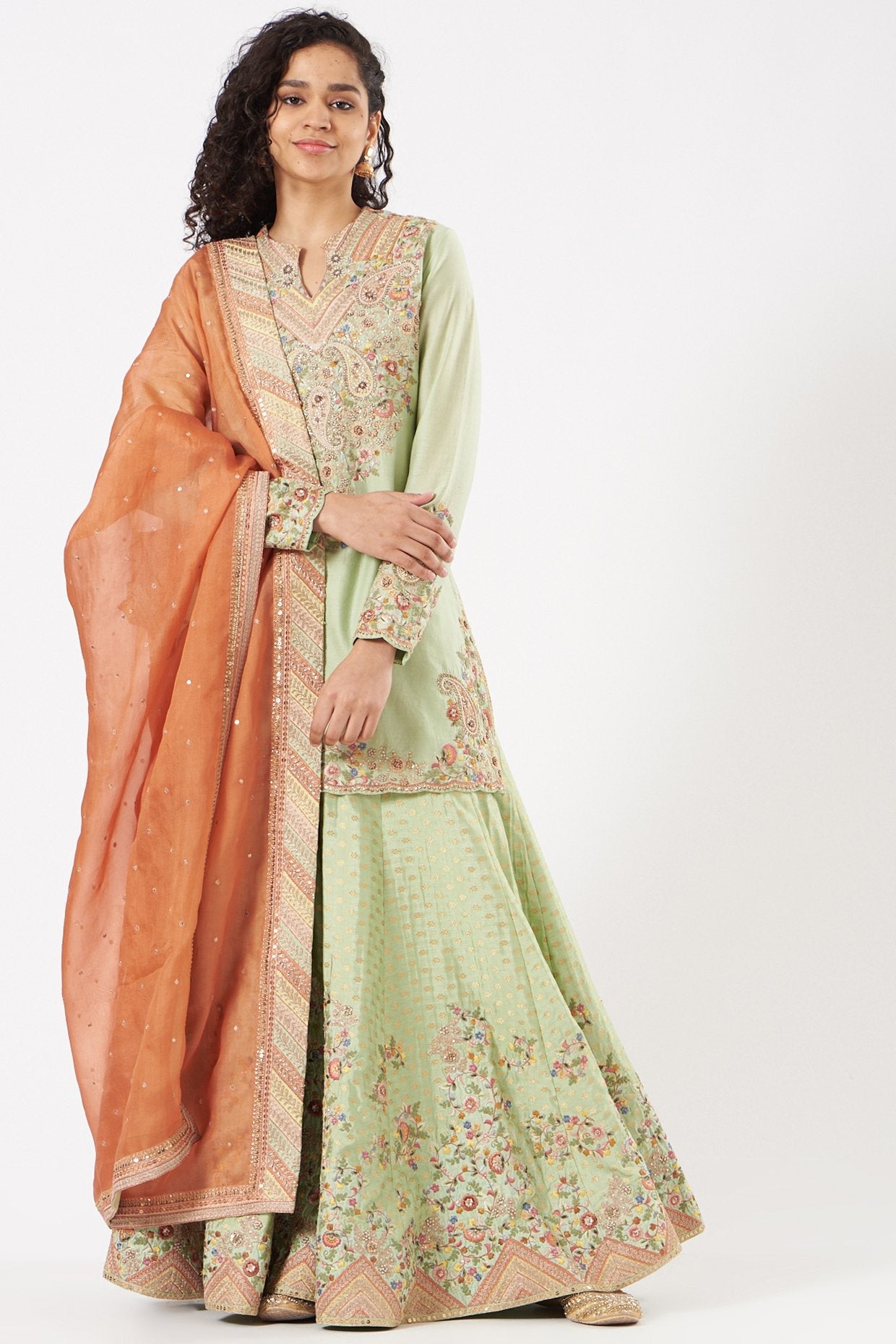 Mint Green Brocade Sharara Set