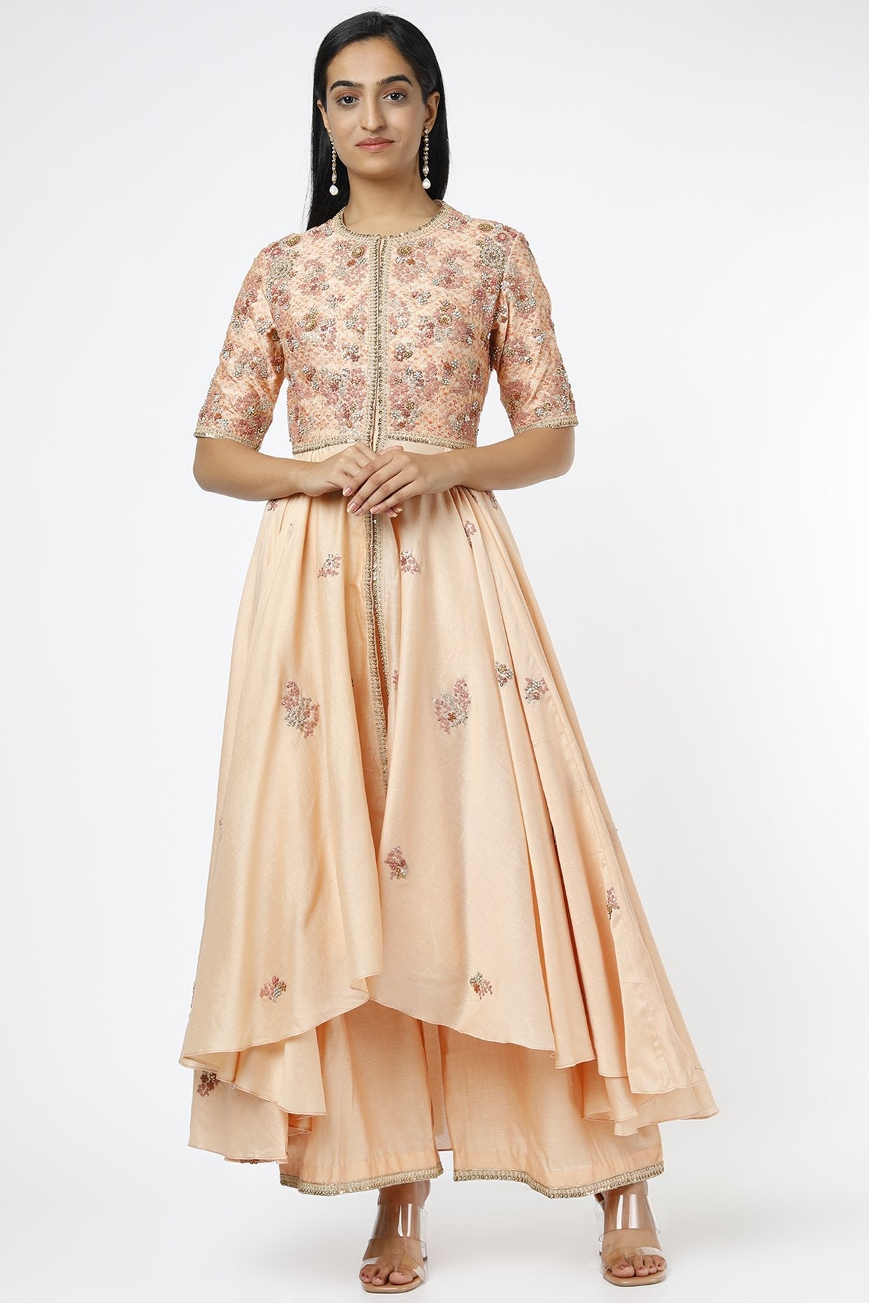 Peach Embroidered Anarkali Set