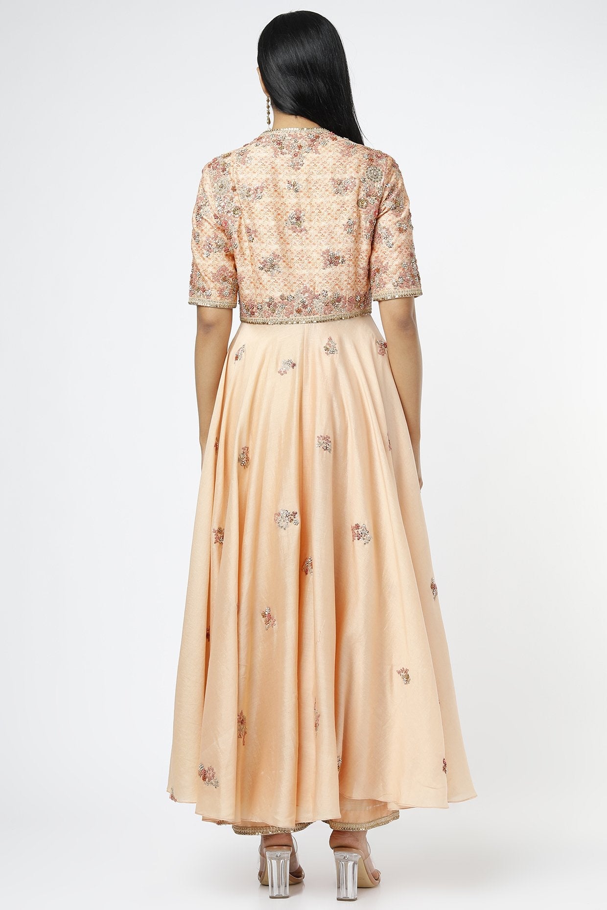 Peach Embroidered Anarkali Set