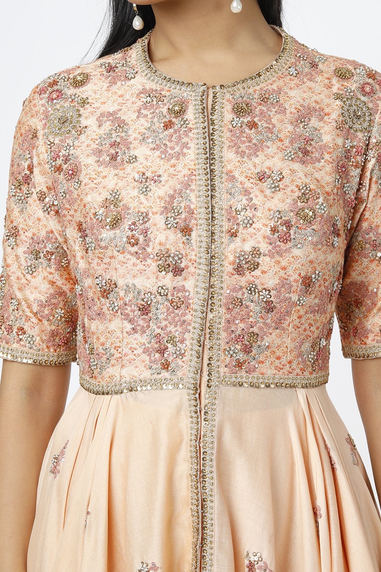 Peach Embroidered Anarkali Set