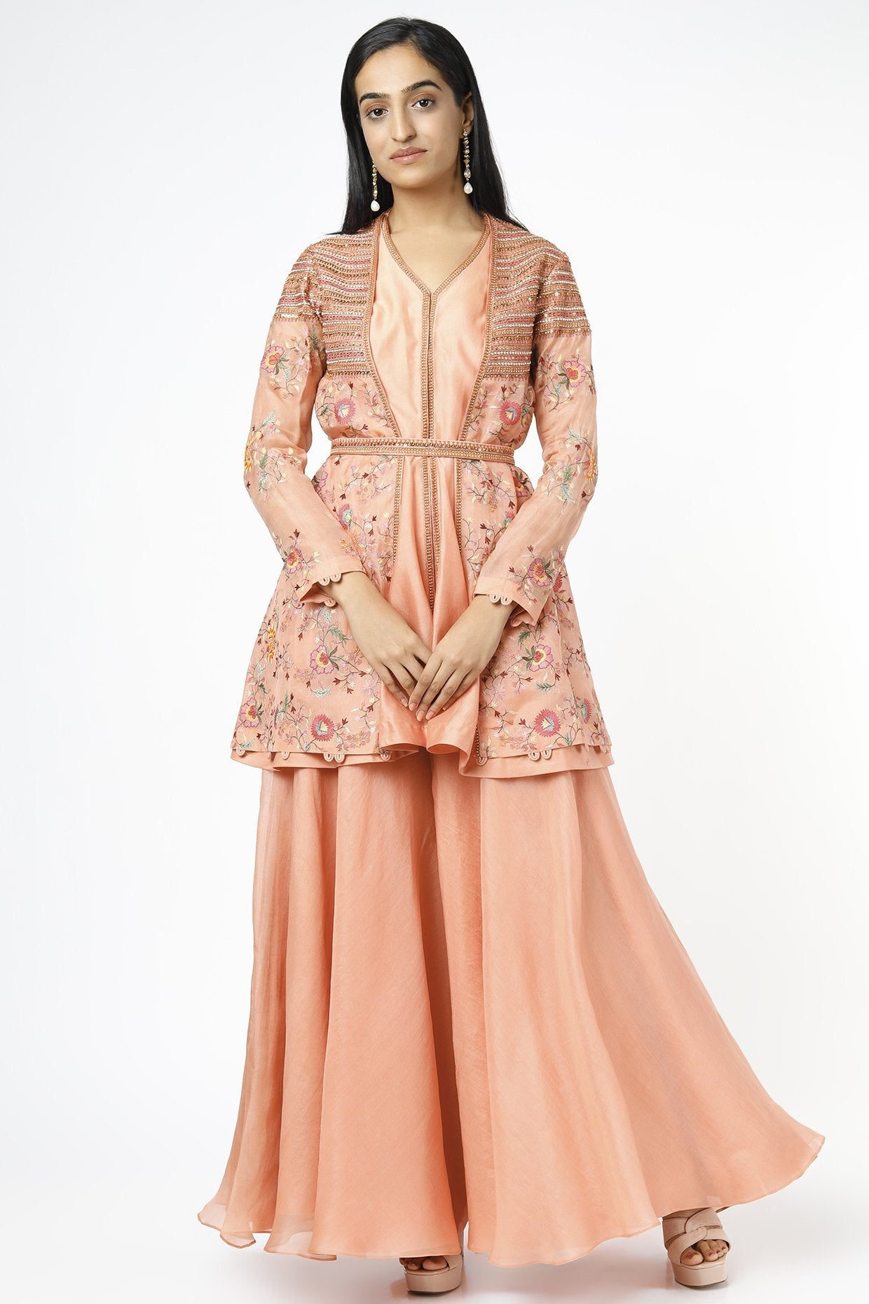Peach Organza Sharara Set