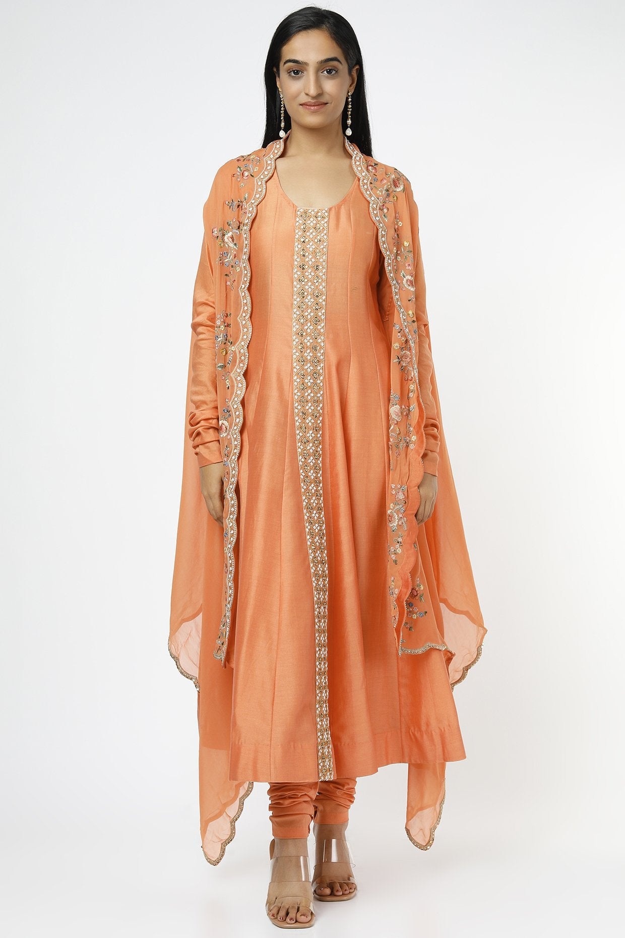 Orange Chanderi Kurta Set