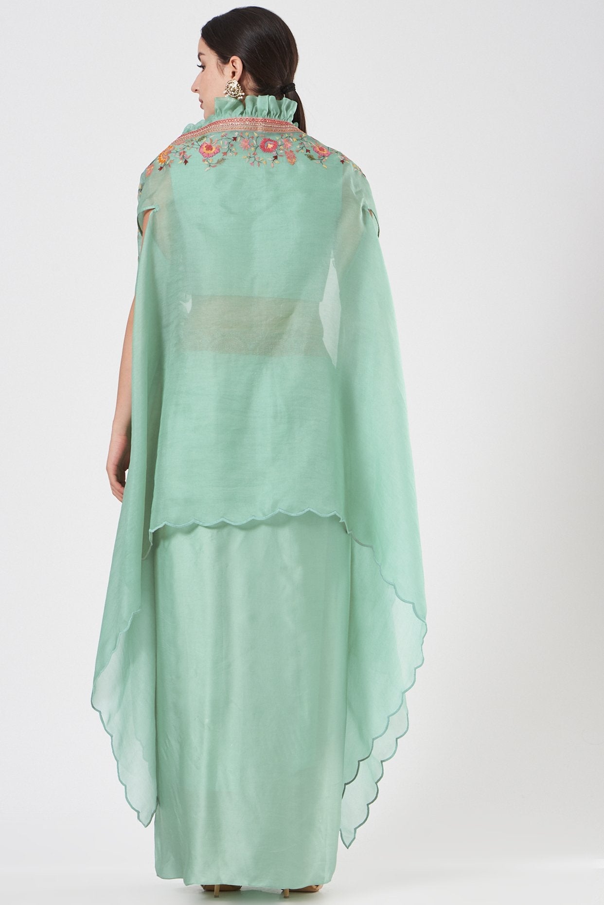 Green Satin Skirt Set