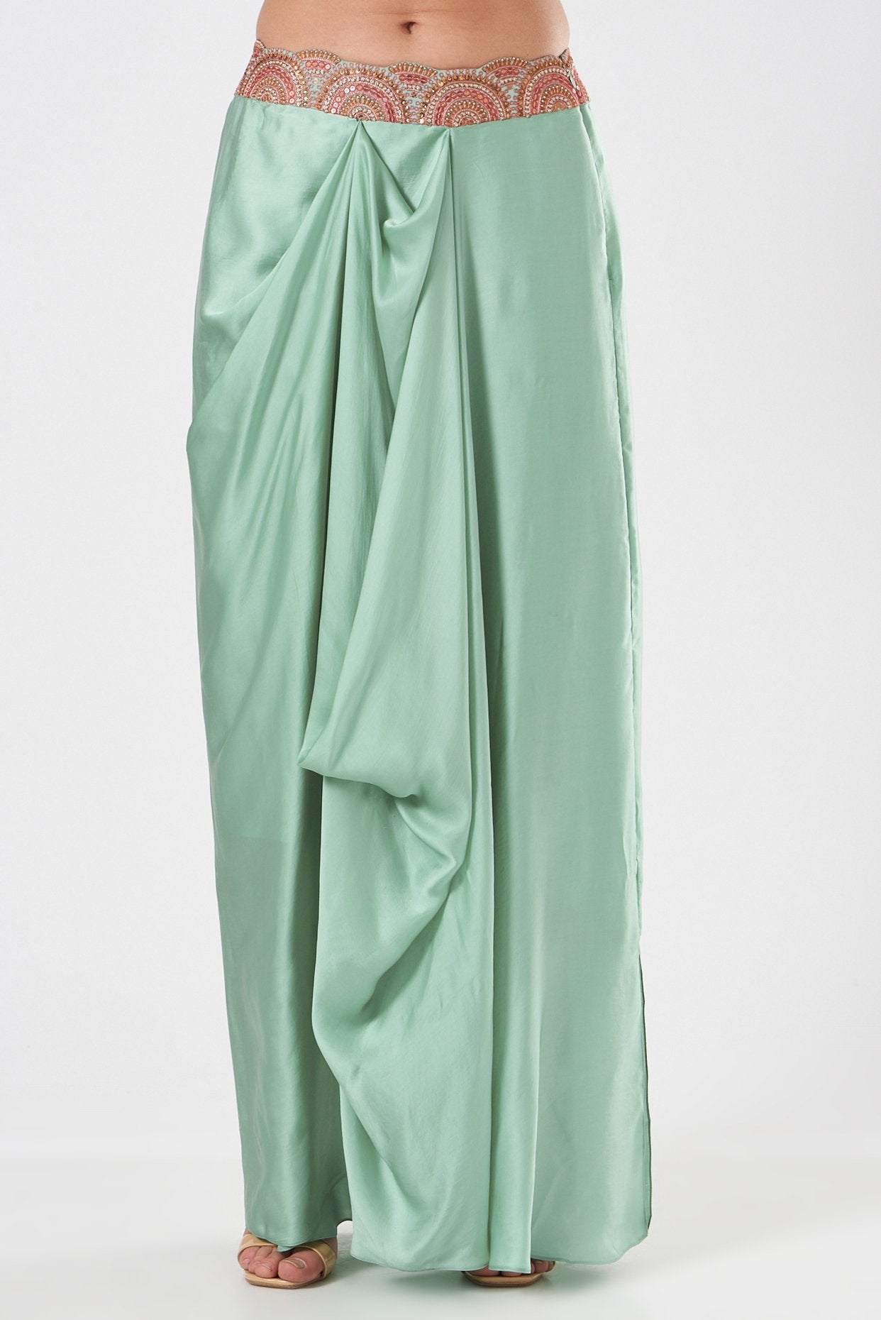 Green Satin Skirt Set