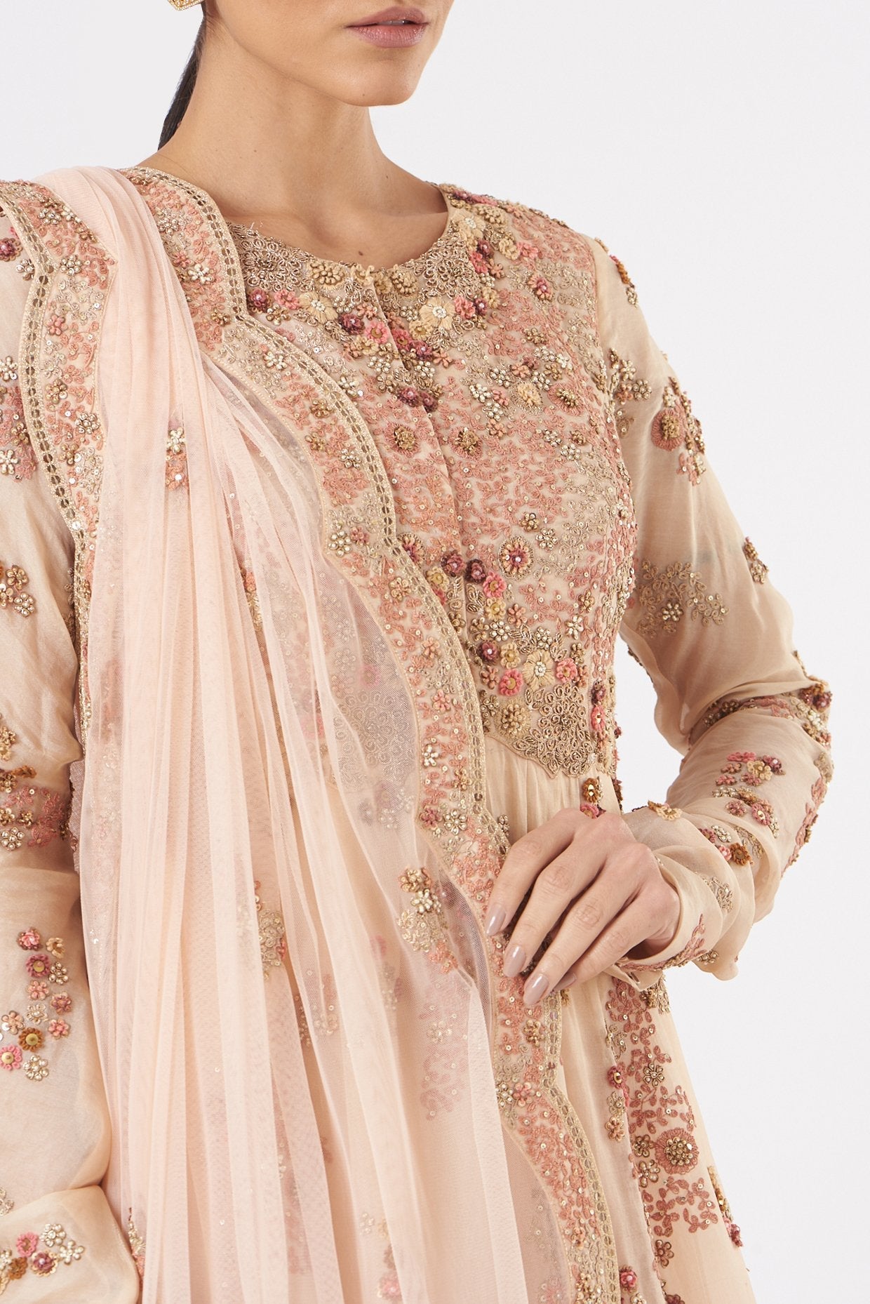 Baby Pink Organza Kalidar Anarkali Set